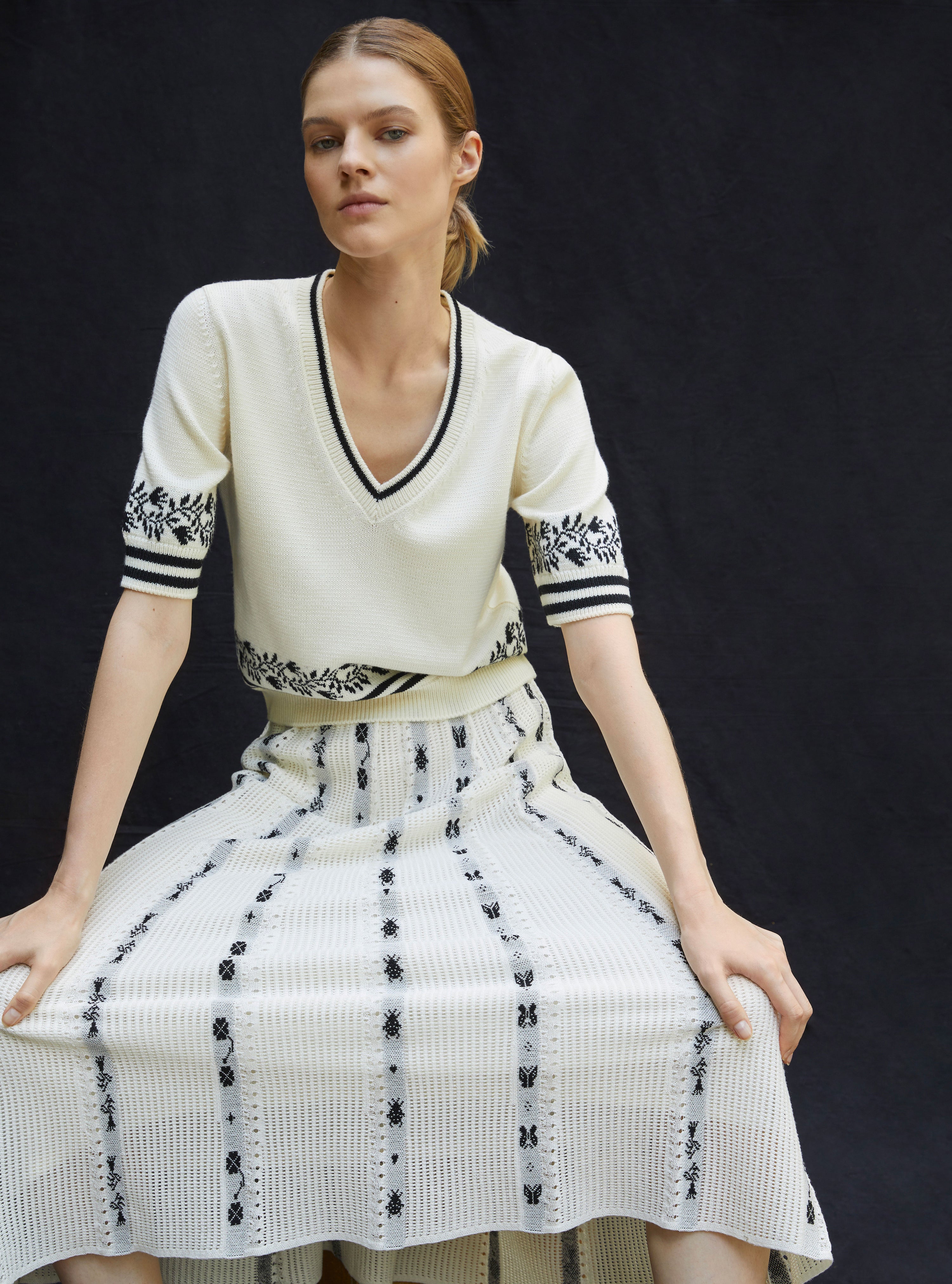 Top V maille jacquard naturel-noir profond 