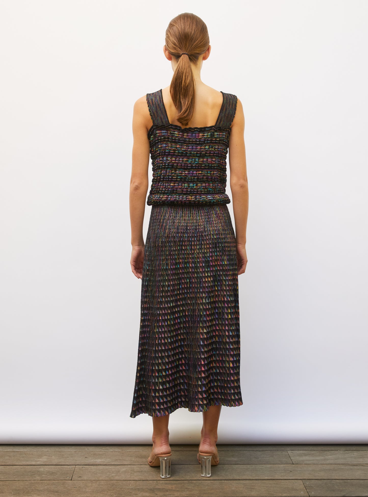 Jupe fluide en maille origami noir profond-arlequin - Vêtement de luxe femme