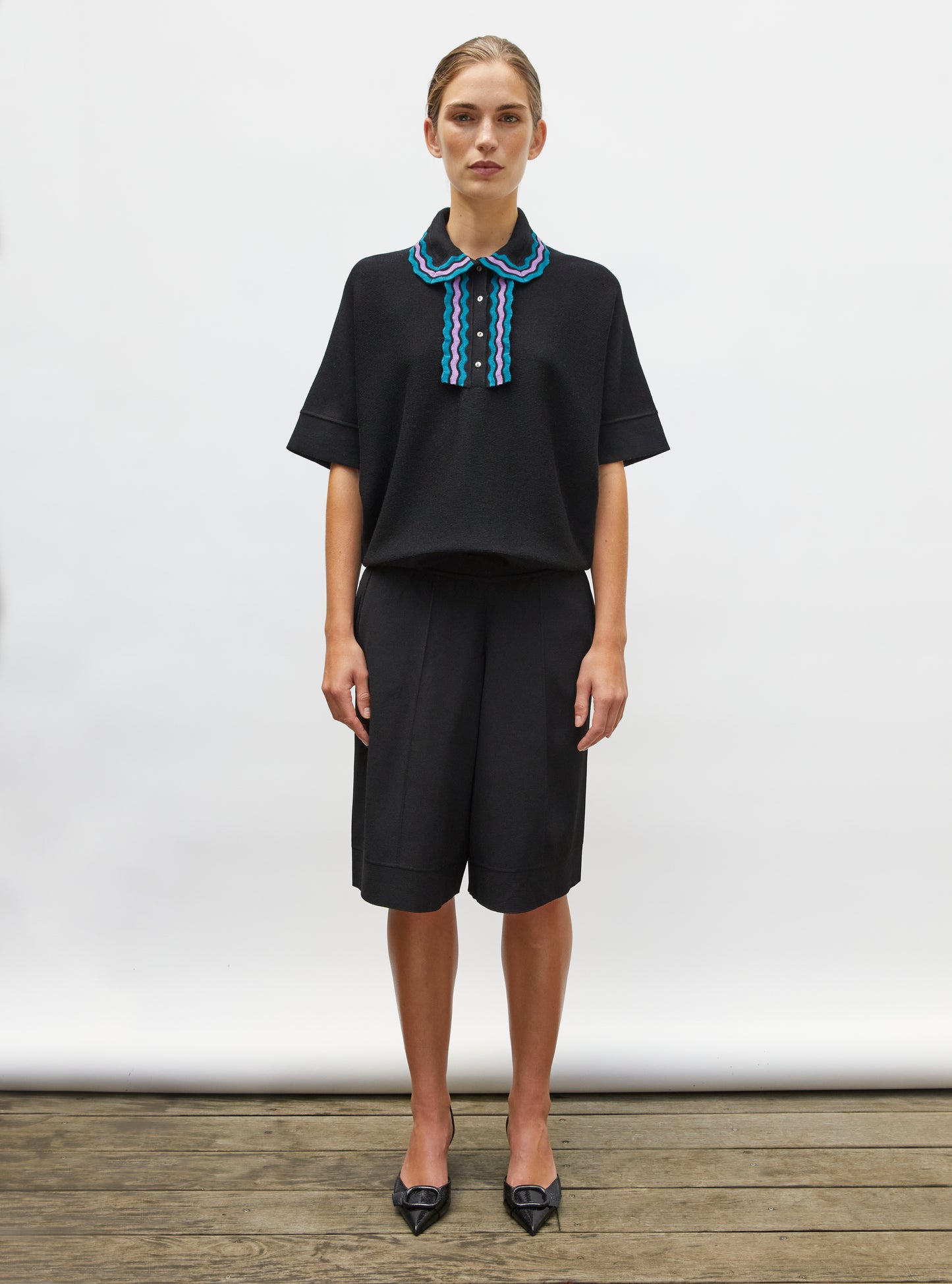 Top de luxe femme - Top ample maille col croquet noir profond multi 