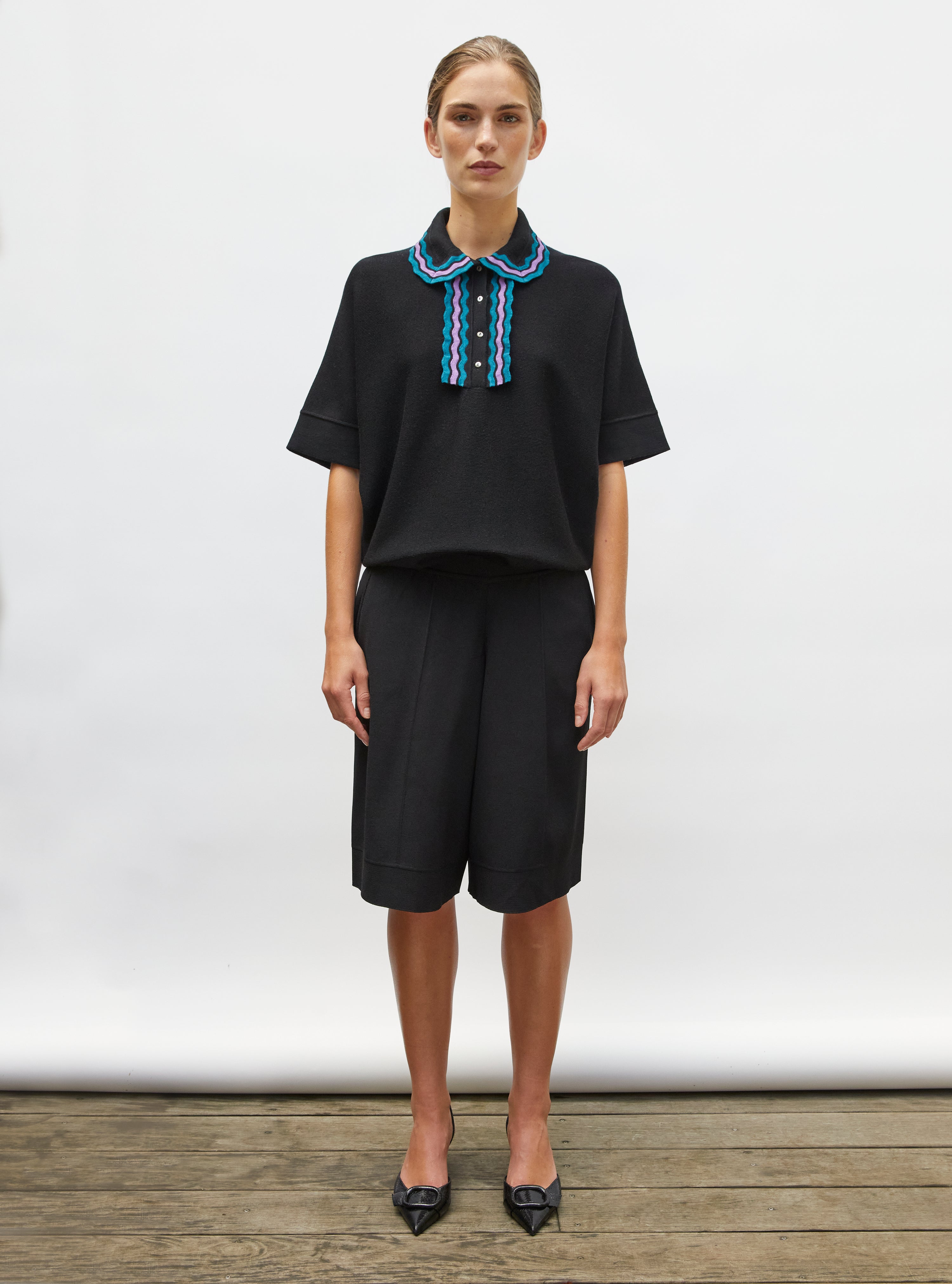 Top de luxe femme - Top ample maille col croquet noir profond multi 