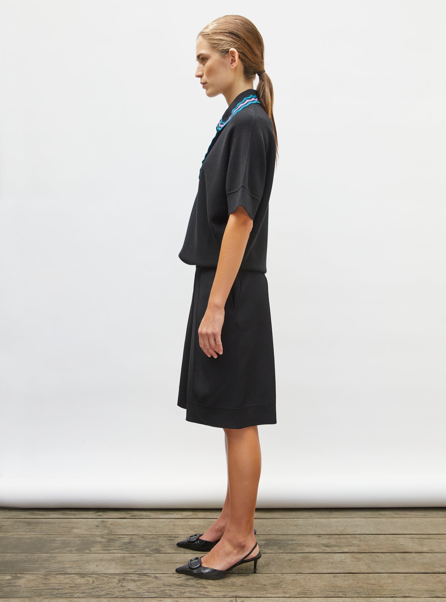 Top ample maille col croquet noir profond multi - Vêtement de luxe femme