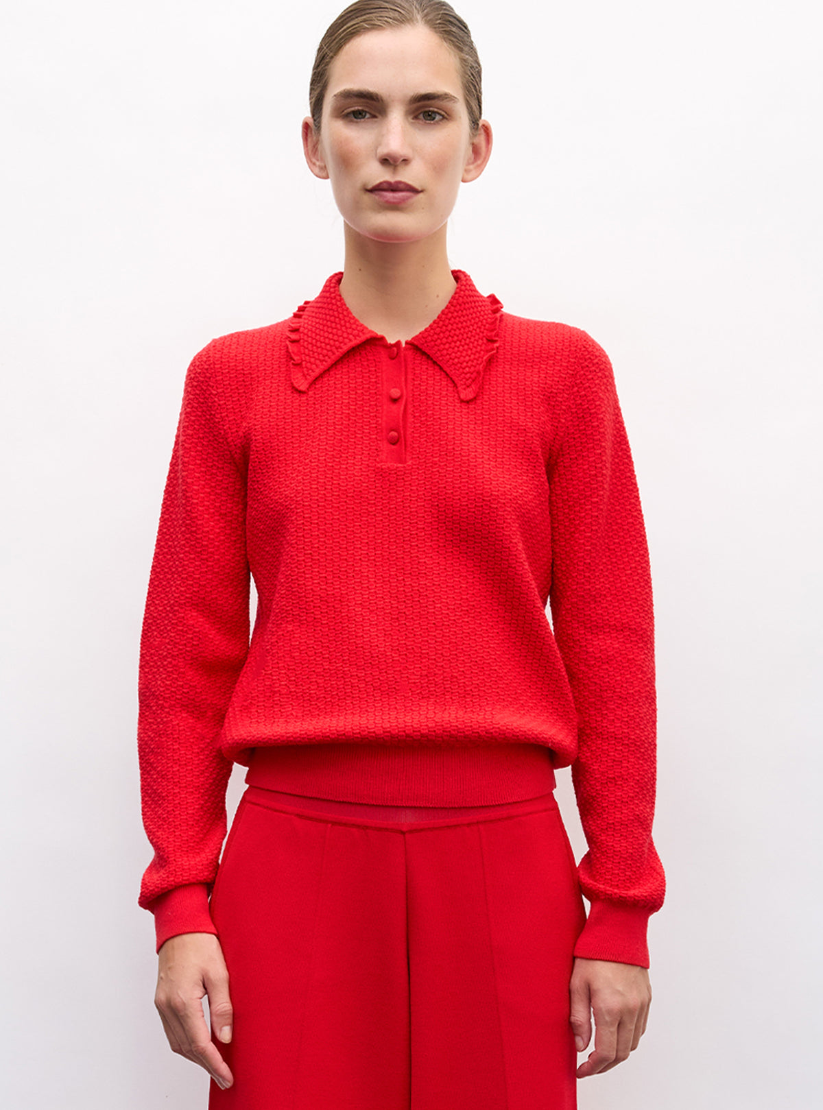 Top fin maille col volanté - Vêtement de luxe femme