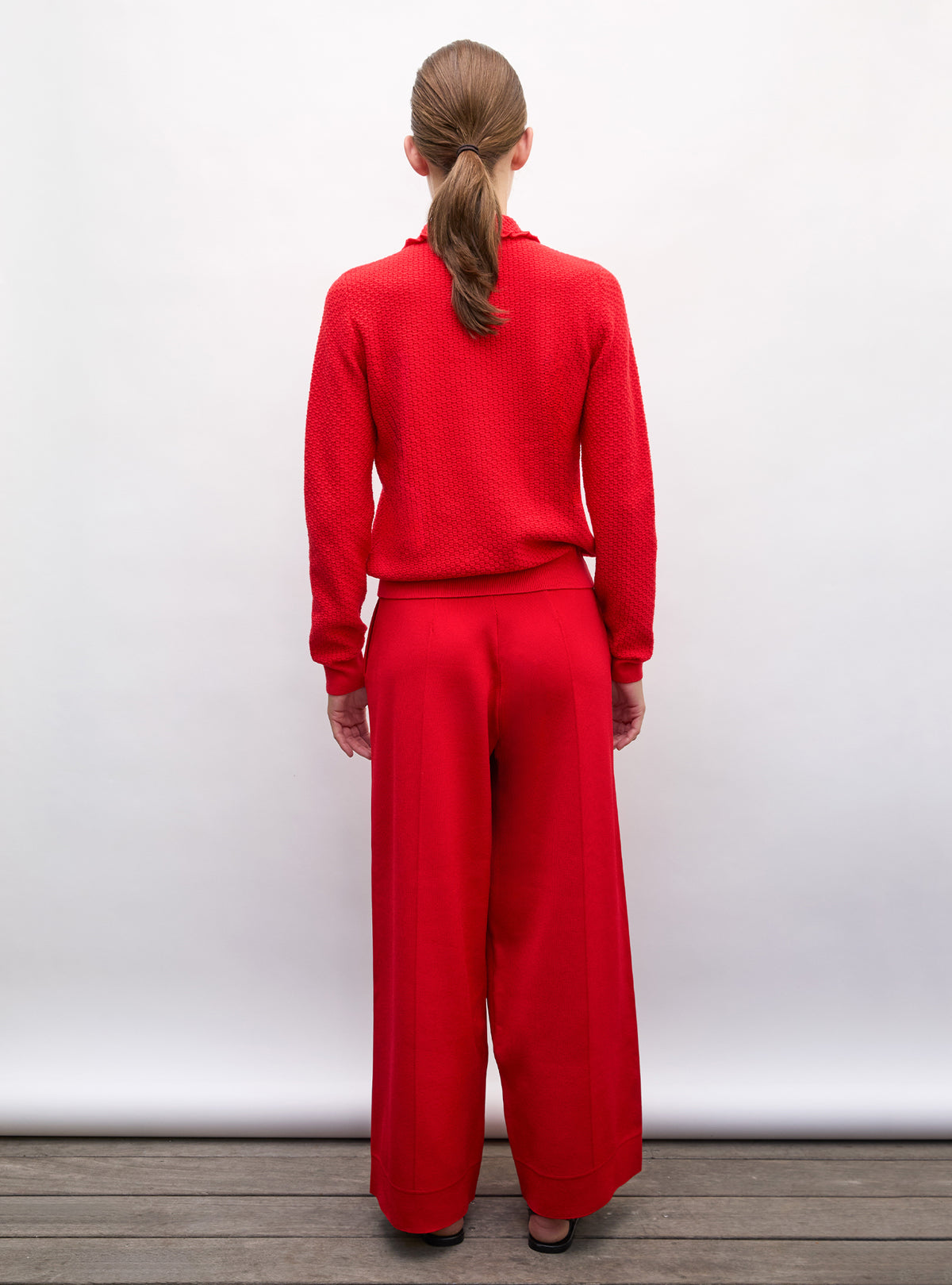 Pantalon ample maille couture rouge vif - Pantalon de luxe