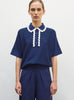 Top ample maille col croquet milk-bleu faience - Vêtement de luxe femme