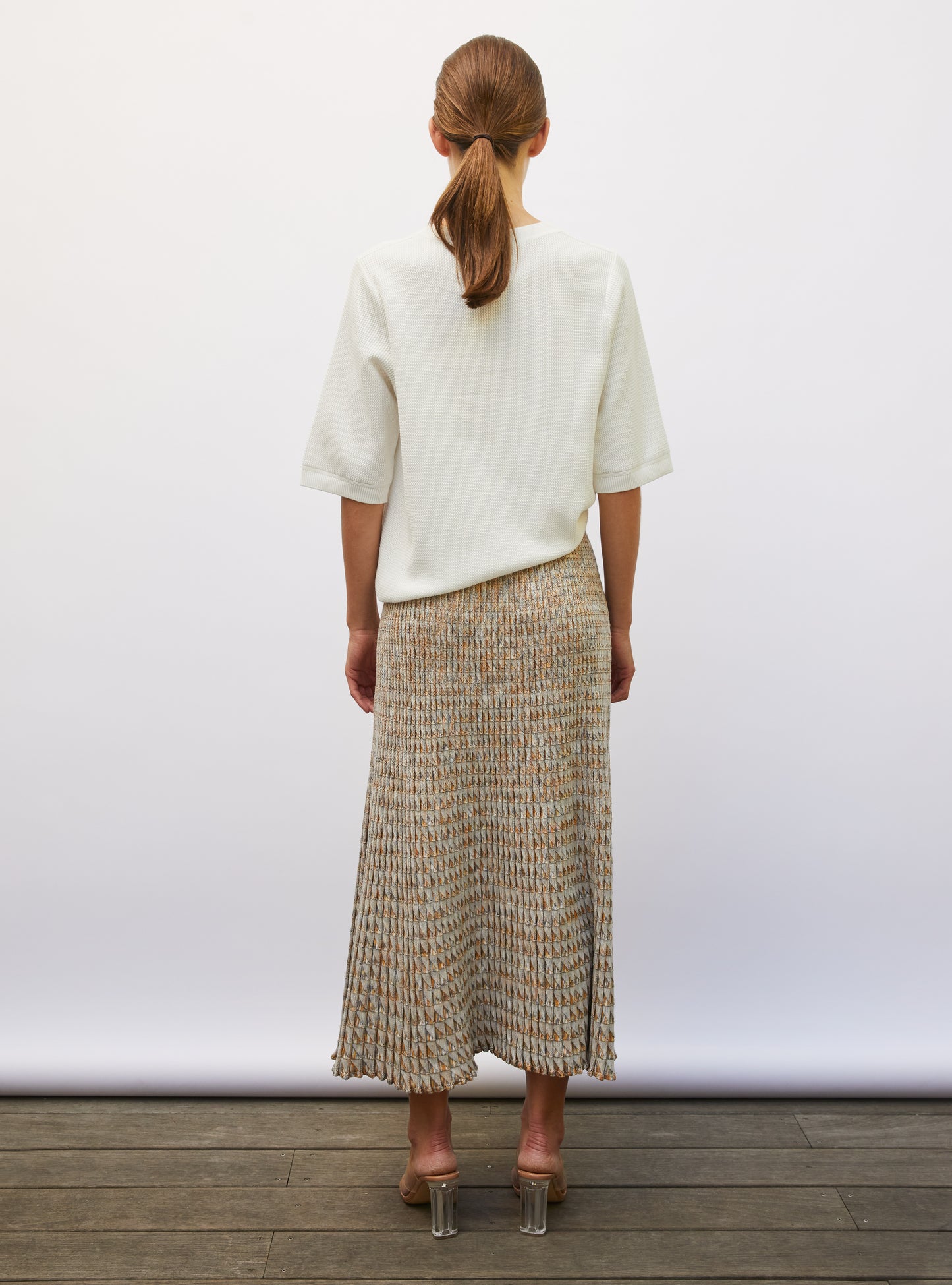 Jupe fluide en maille origami naturel-multi beige - Vêtement de luxe femme