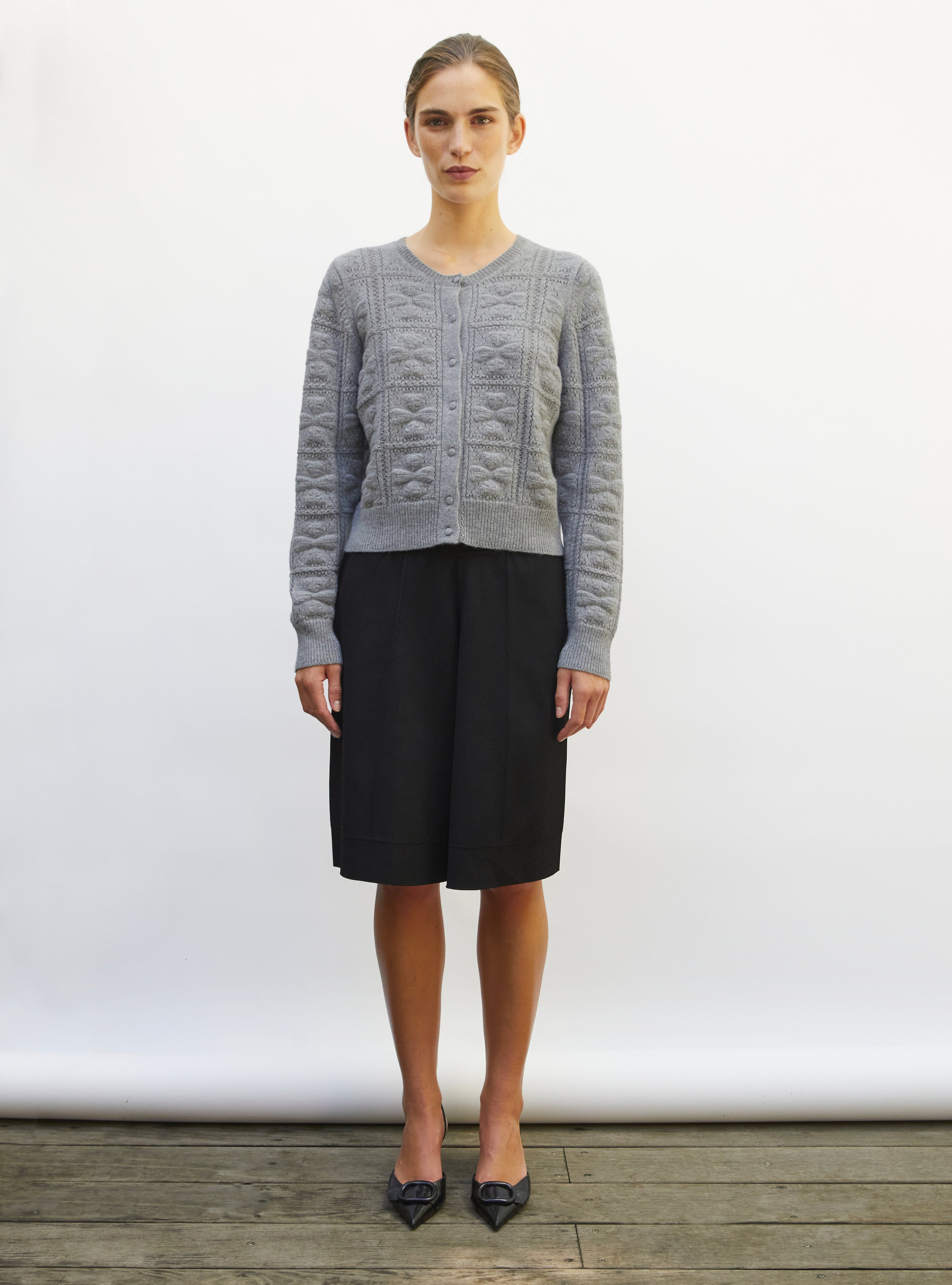 Cardigan doux maille trèfle gris moyen