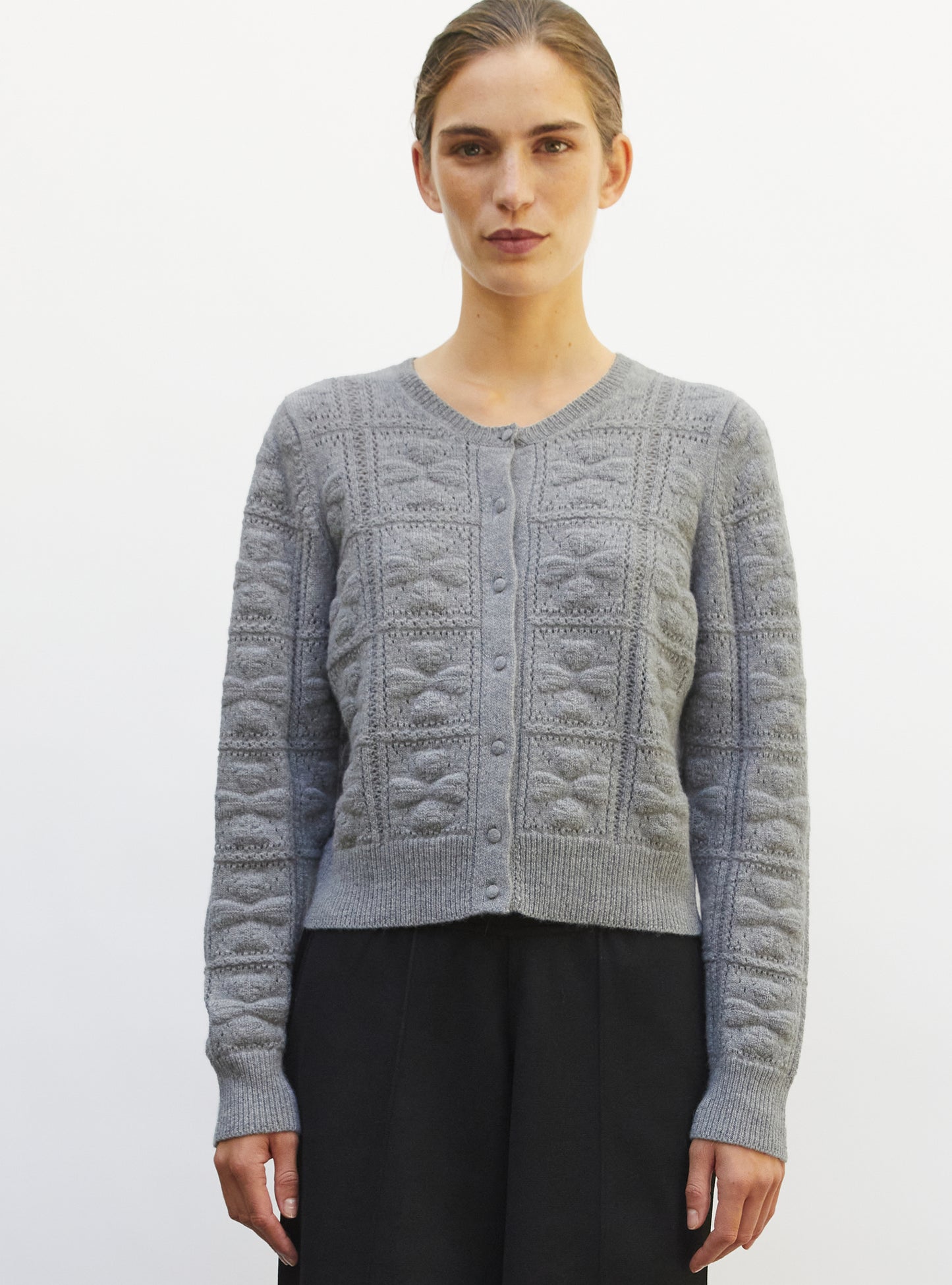 Cardigan doux maille trèfle gris moyen