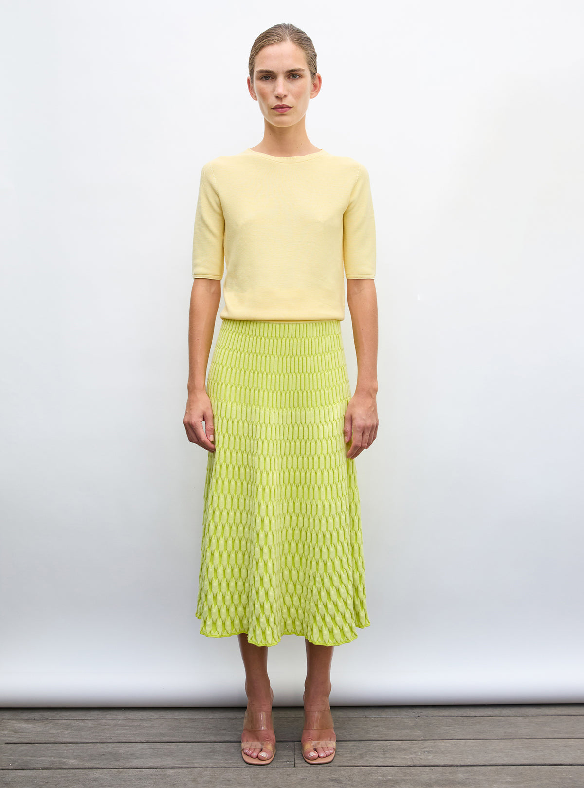 Jupe maille manches coudes blé - Vêtement en maille de luxe Molli