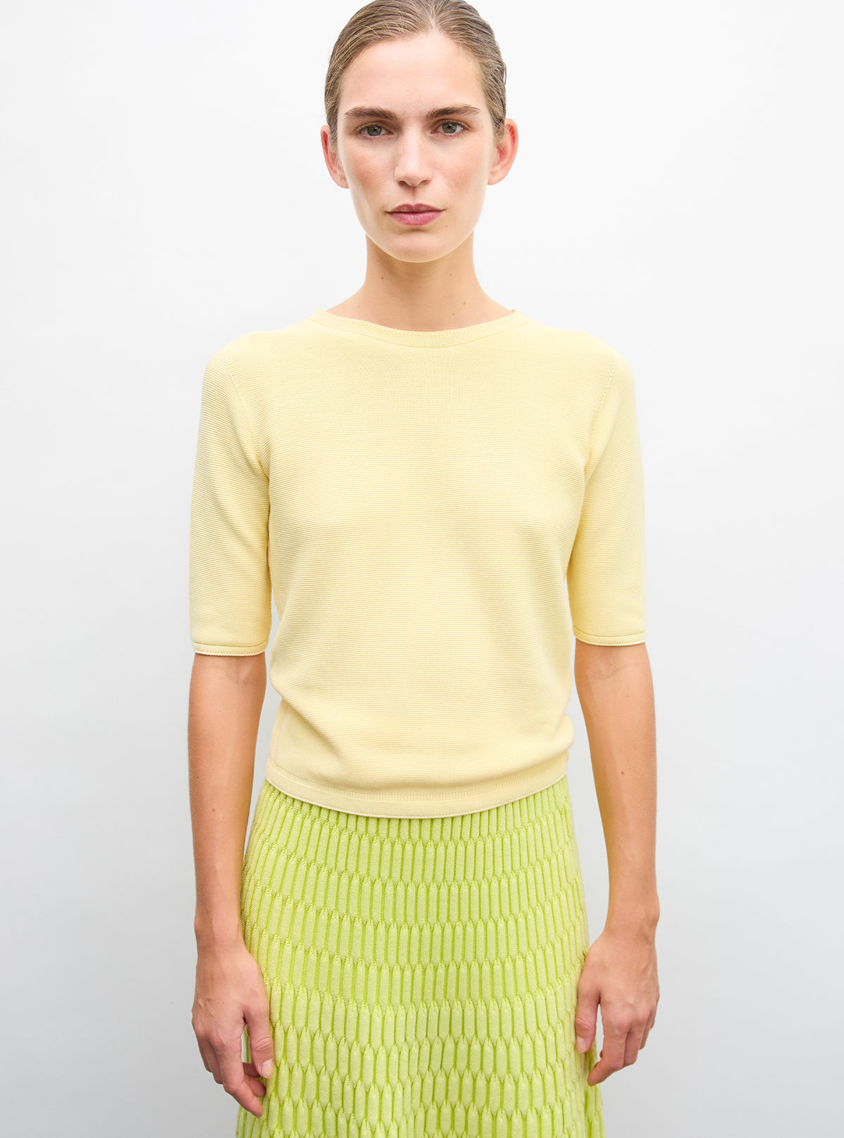 Top maille manches coudes blé - Vêtement de luxe femme