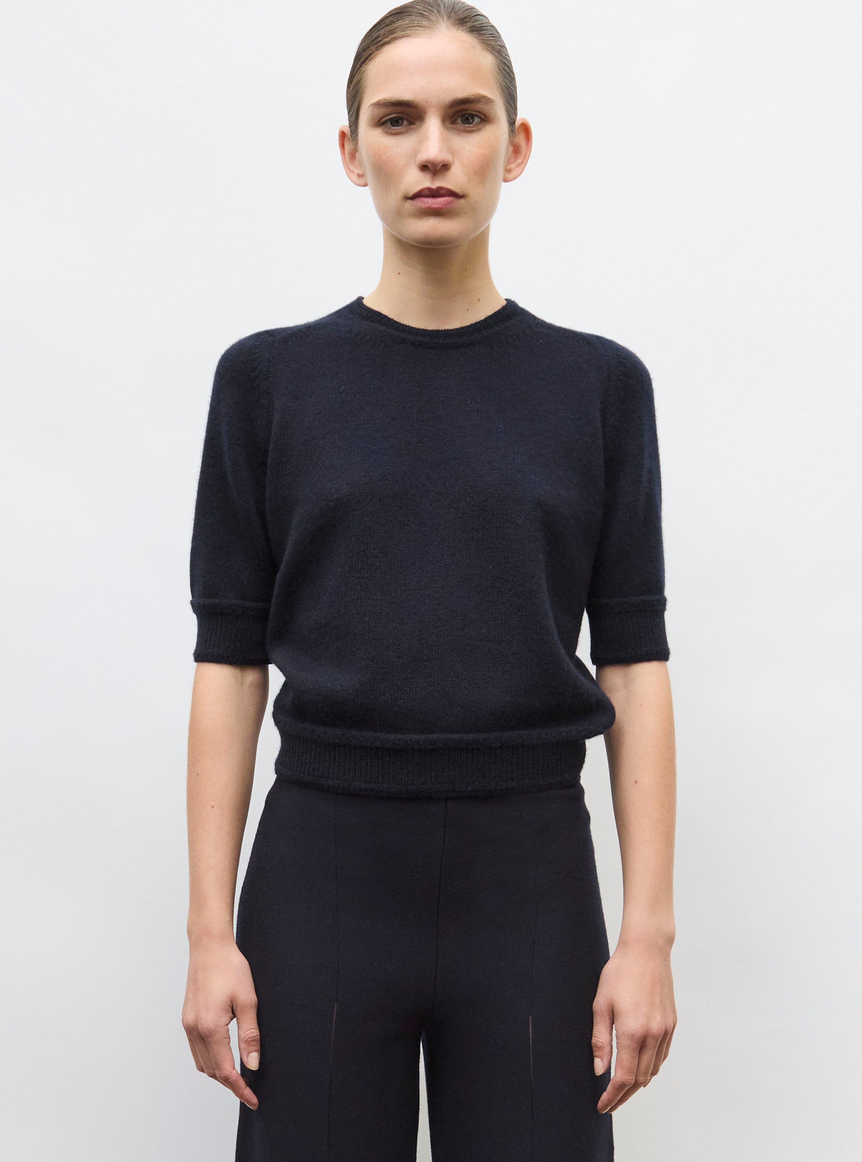Top maille manches coudes nuit - Vêtement de luxe femme