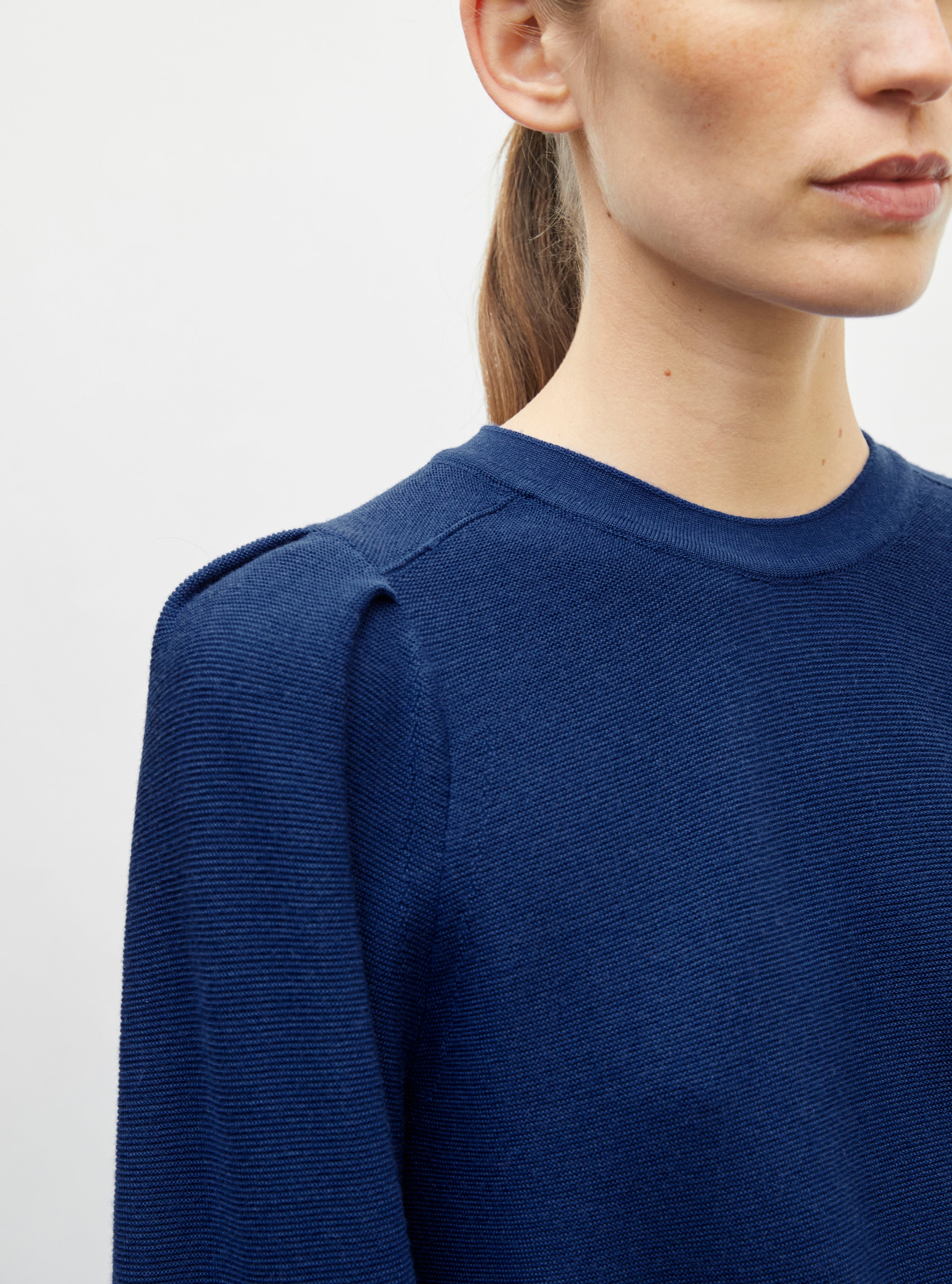 Pull en maille de luxe Molli - Pull fin manches froncées bleu faience