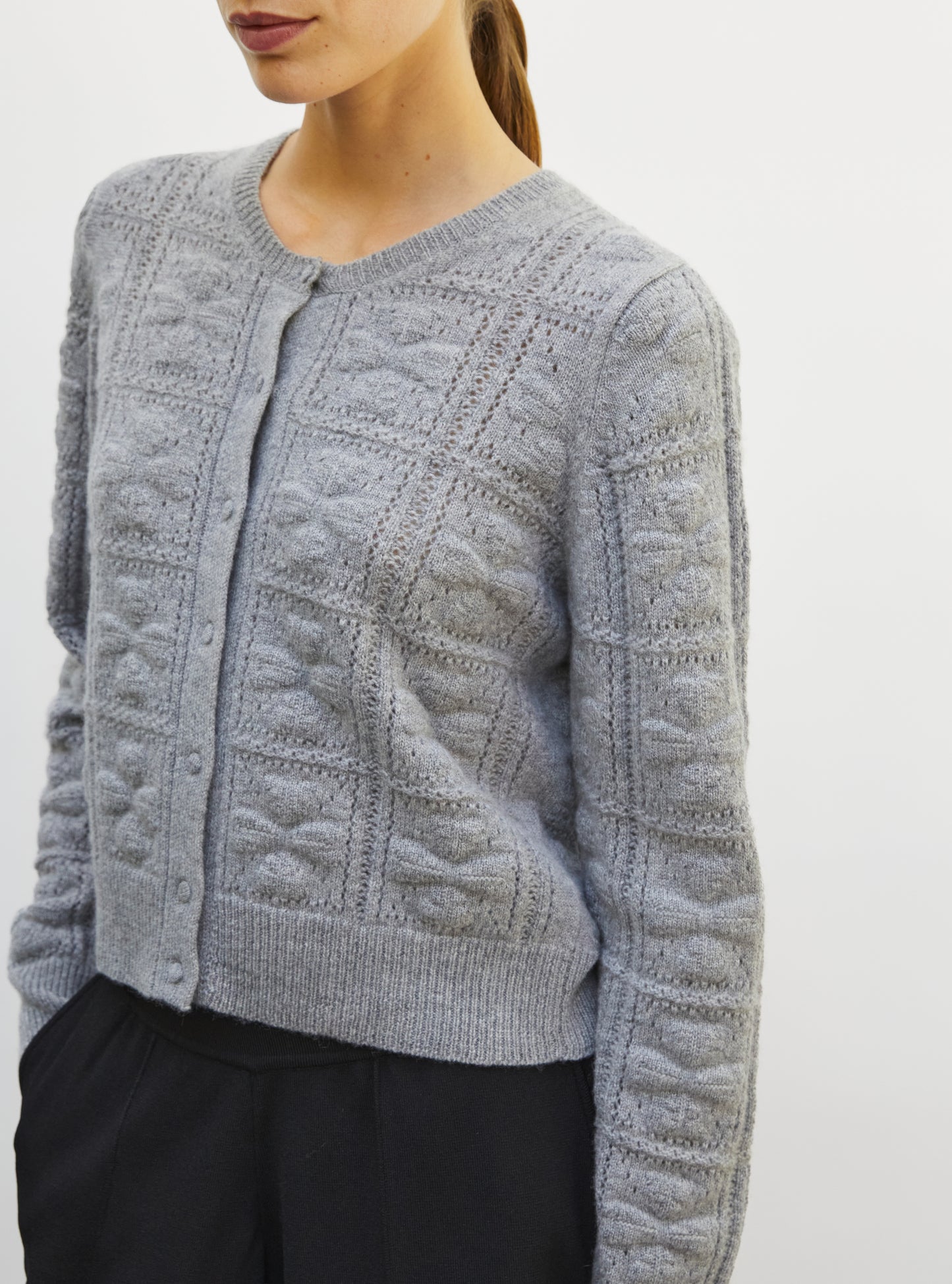 Cardigan doux maille trèfle gris moyen