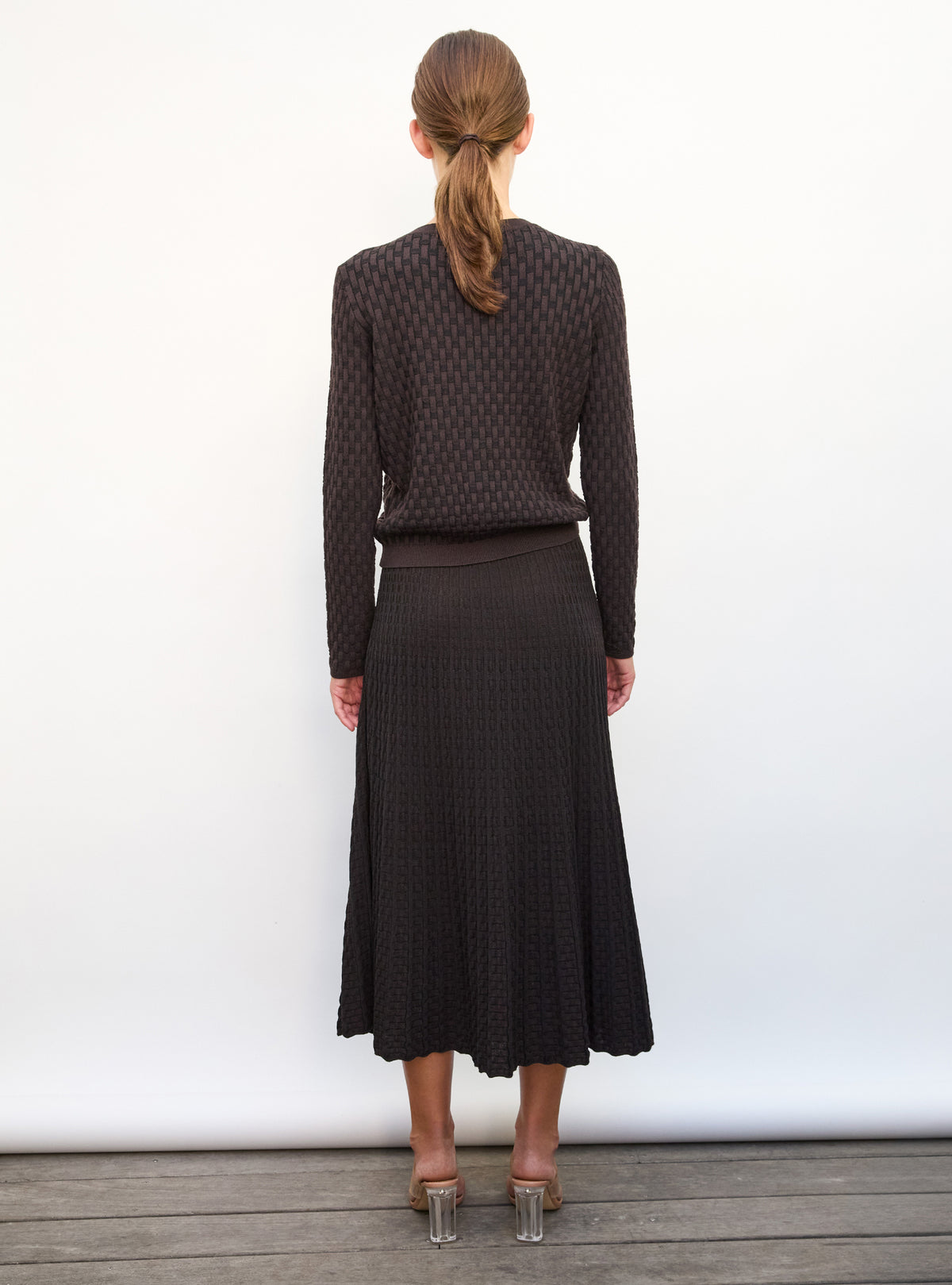 Jupe de luxe femme - Jupe longue maille cannage ebene-noir profond