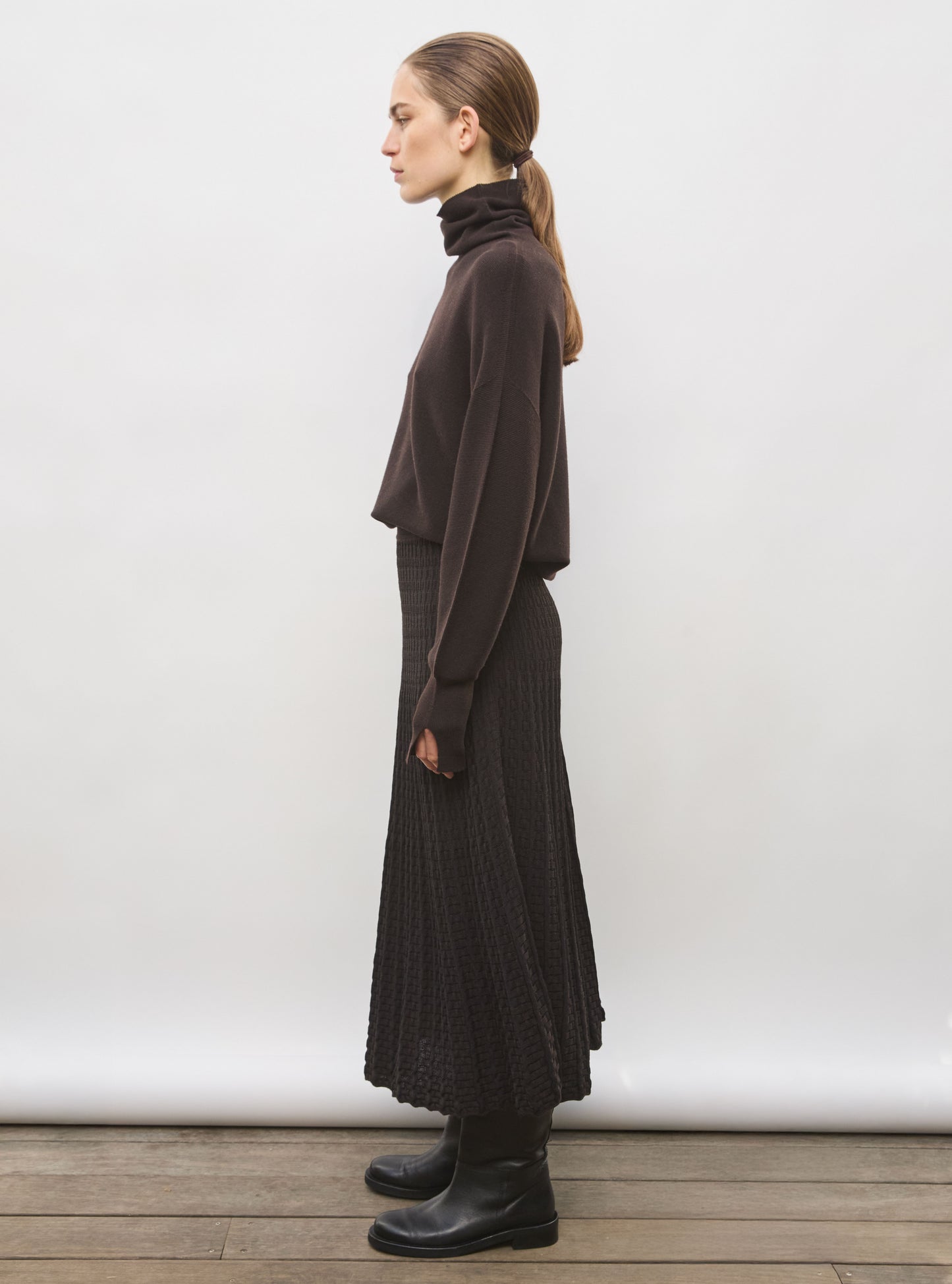 Jupe longue maille cannage ebene-noir profond - Jupe de luxe