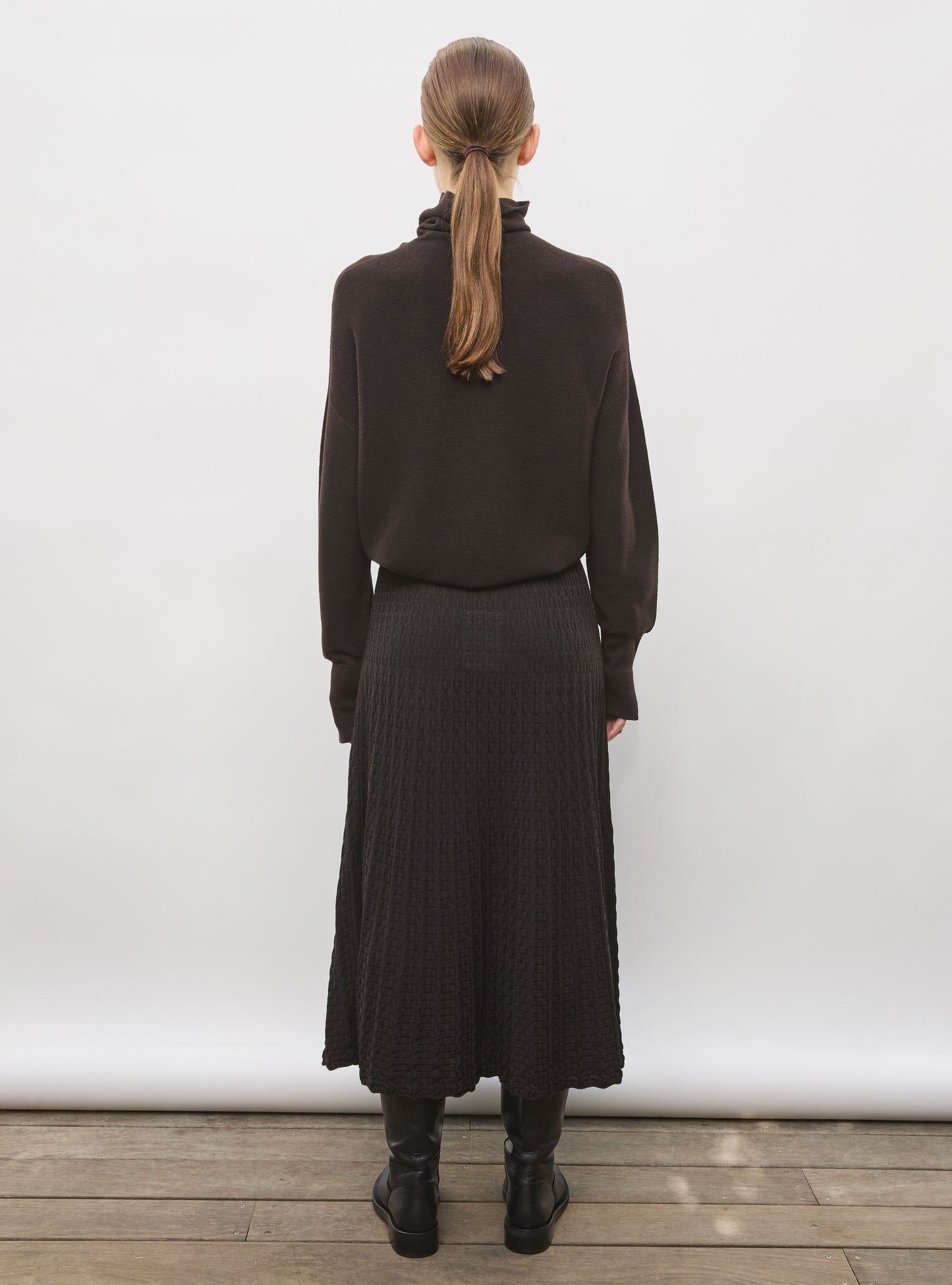 Jupe de luxe femme - Jupe longue maille cannage ebene-noir profond