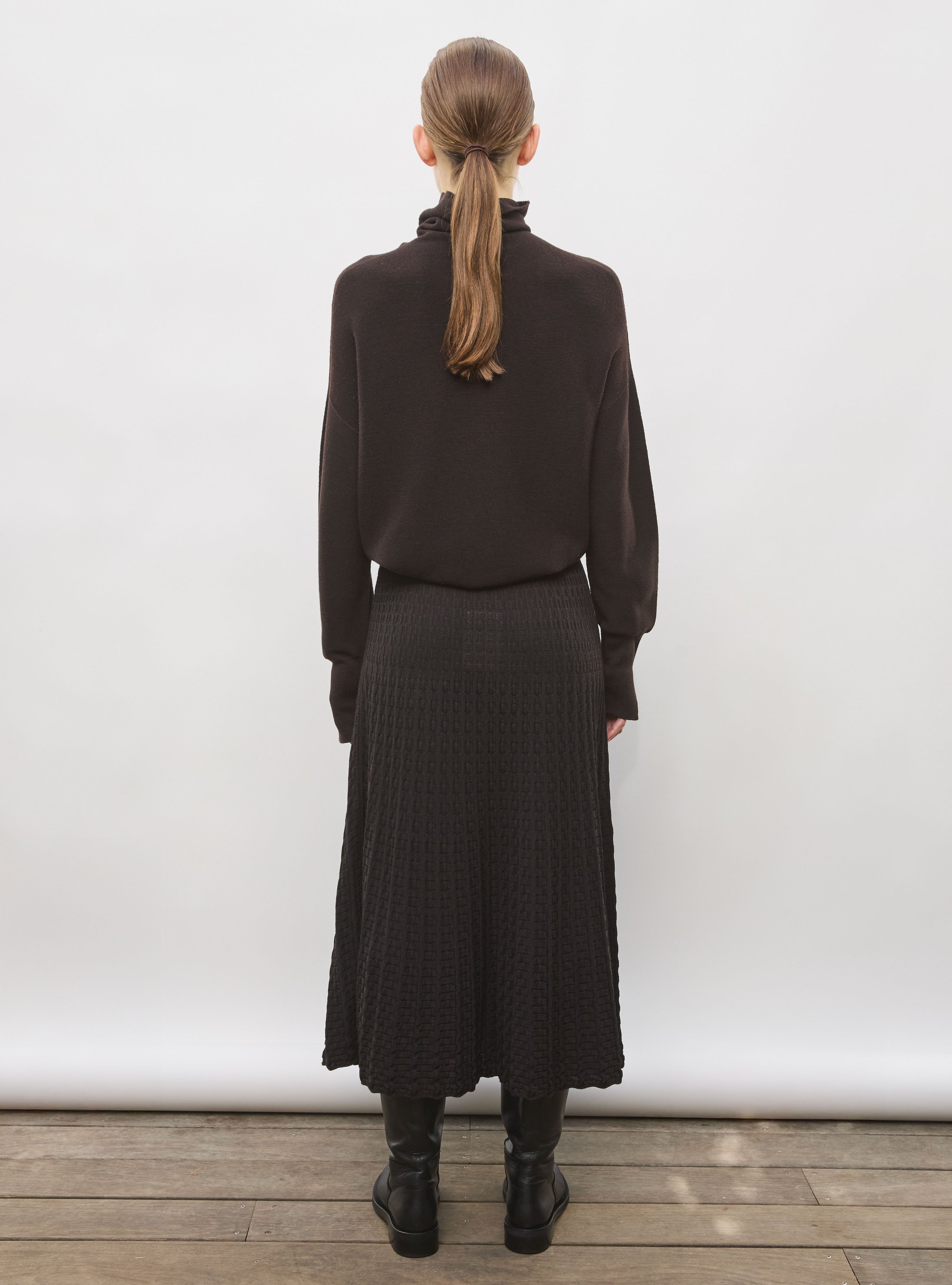 Jupe de luxe femme - Jupe longue maille cannage ebene-noir profond