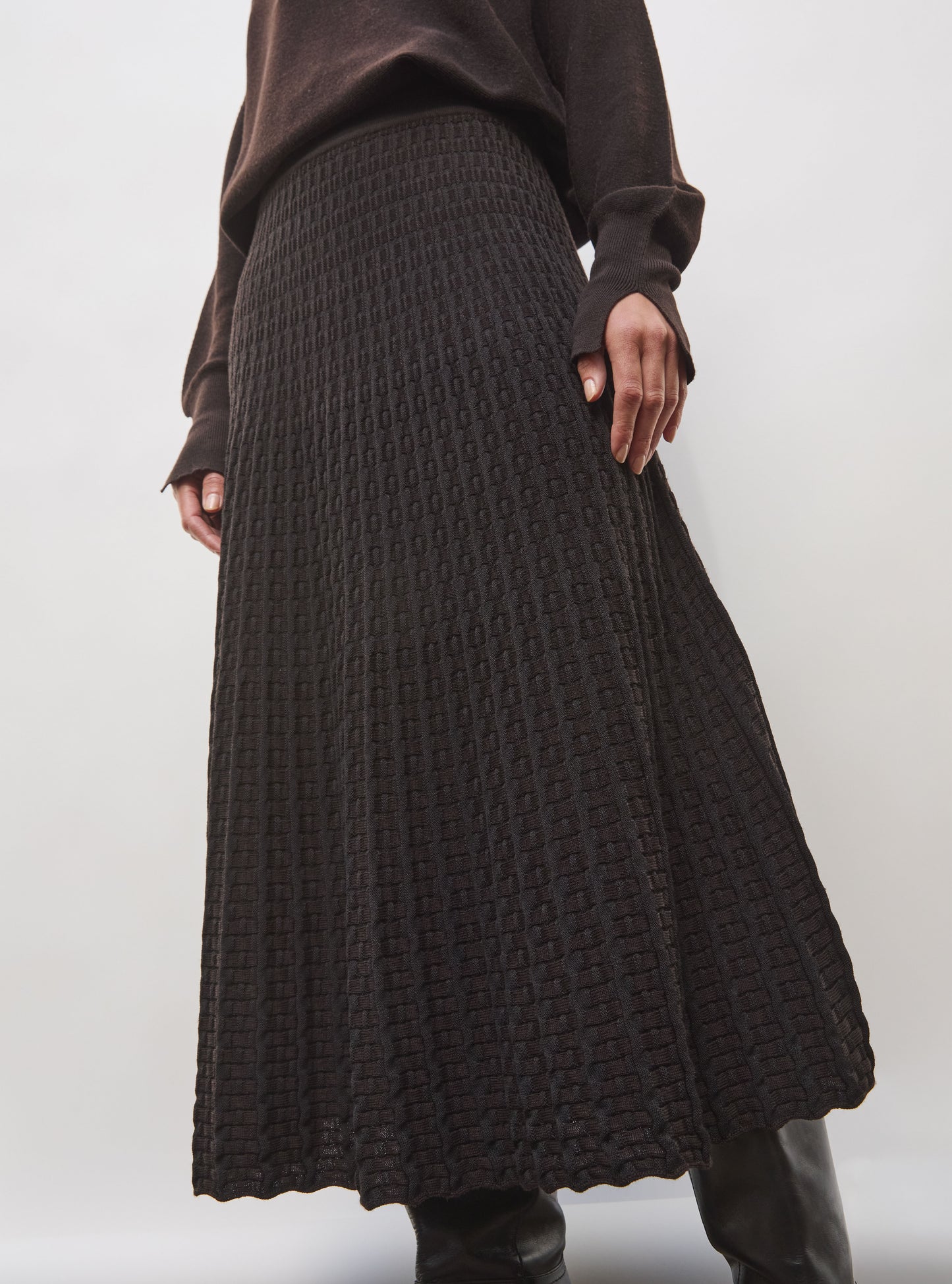 Jupe longue maille cannage ebene - Vêtement en maille de luxe Molli