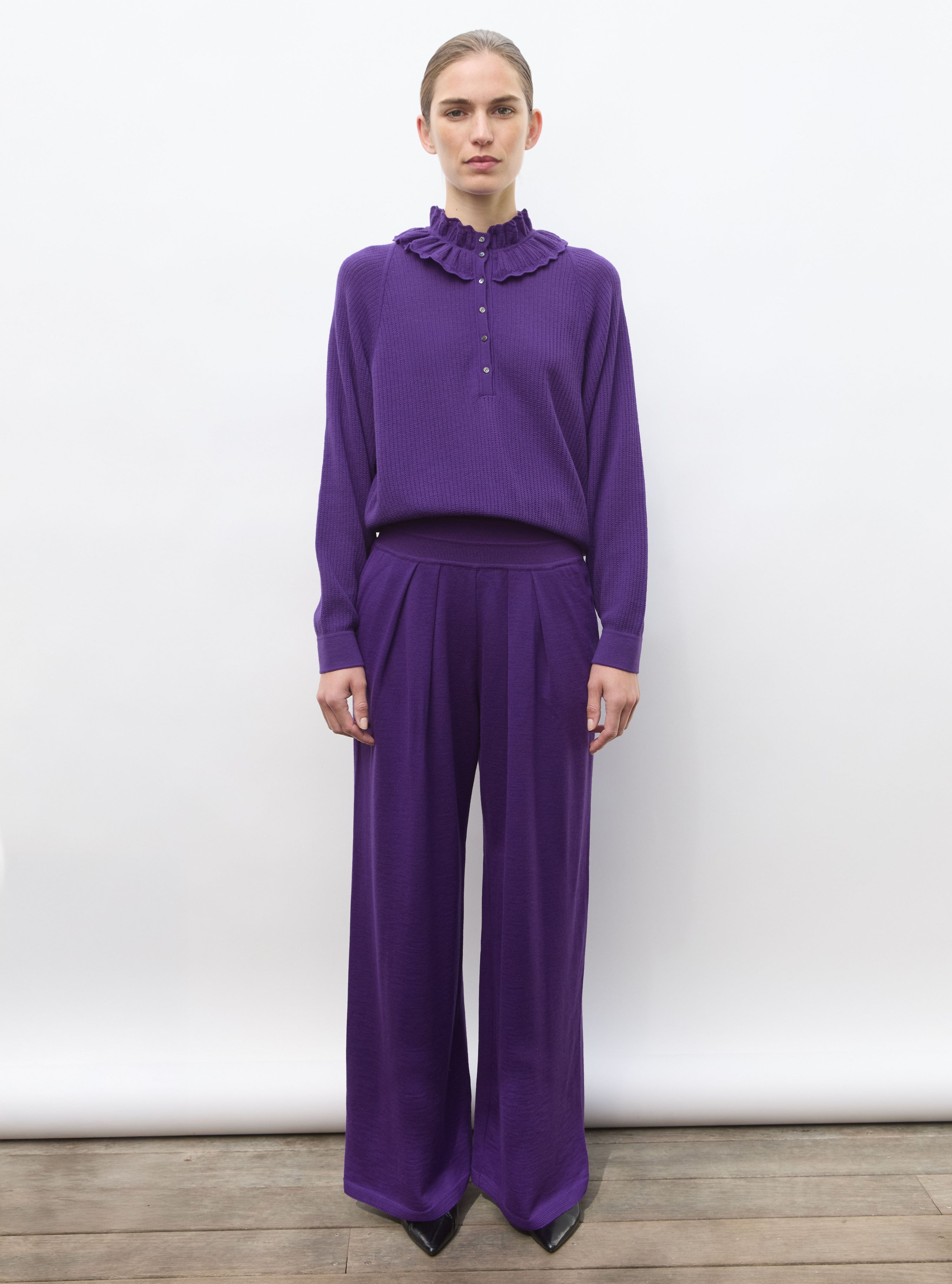 Pantalon fluide maille violet profond - Vêtement en maille de luxe Molli