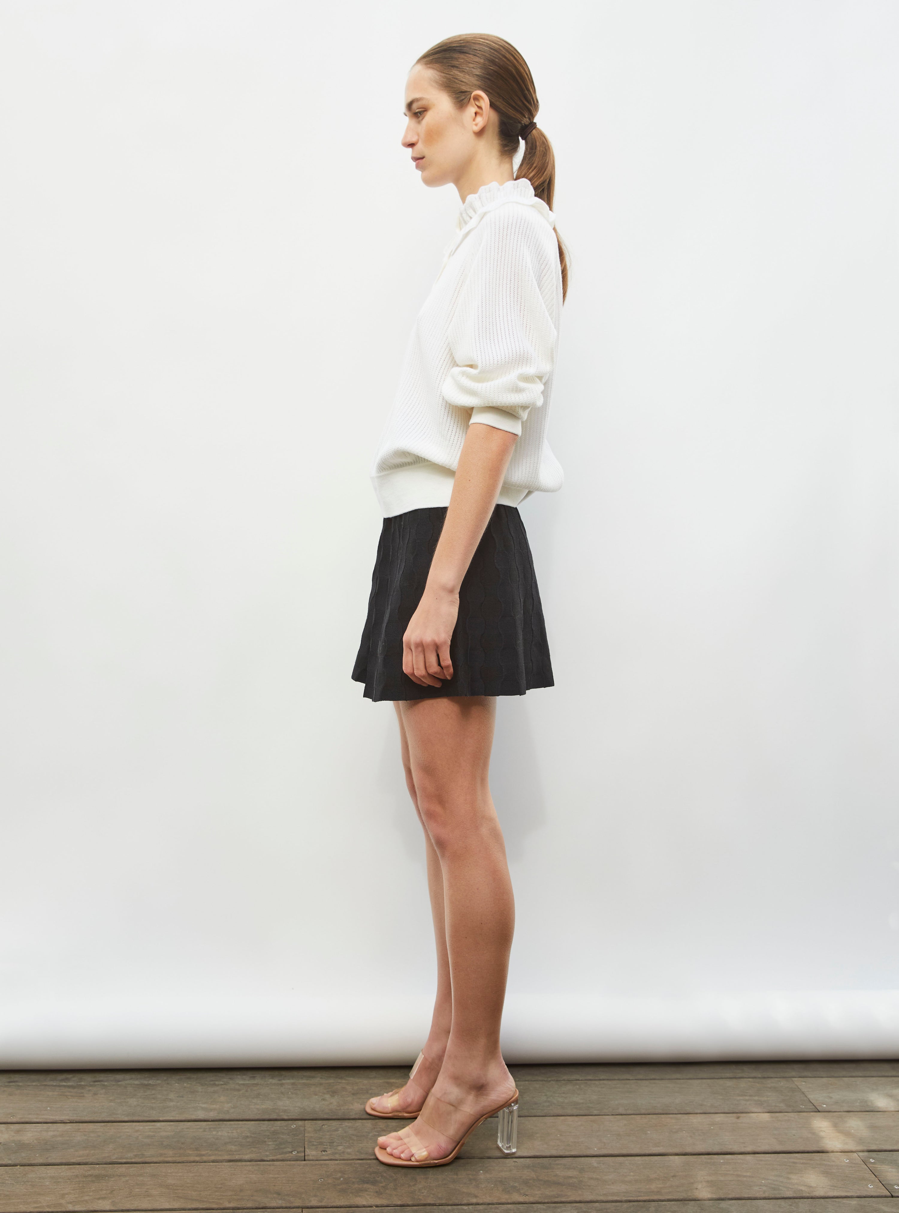 Short en maille vichy uni noir profond - Pantalon de luxe