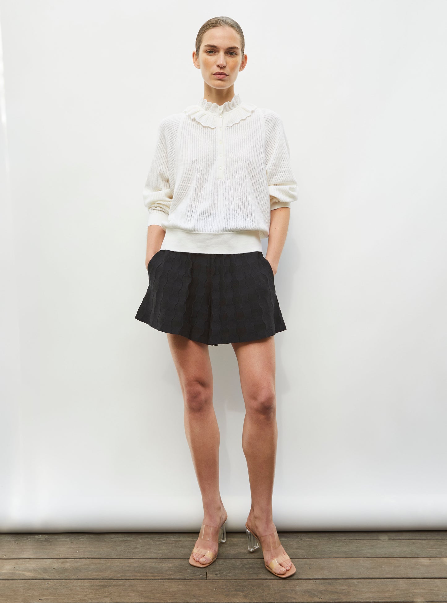 Short en maille vichy uni noir profond - Vêtement en maille de luxe Molli