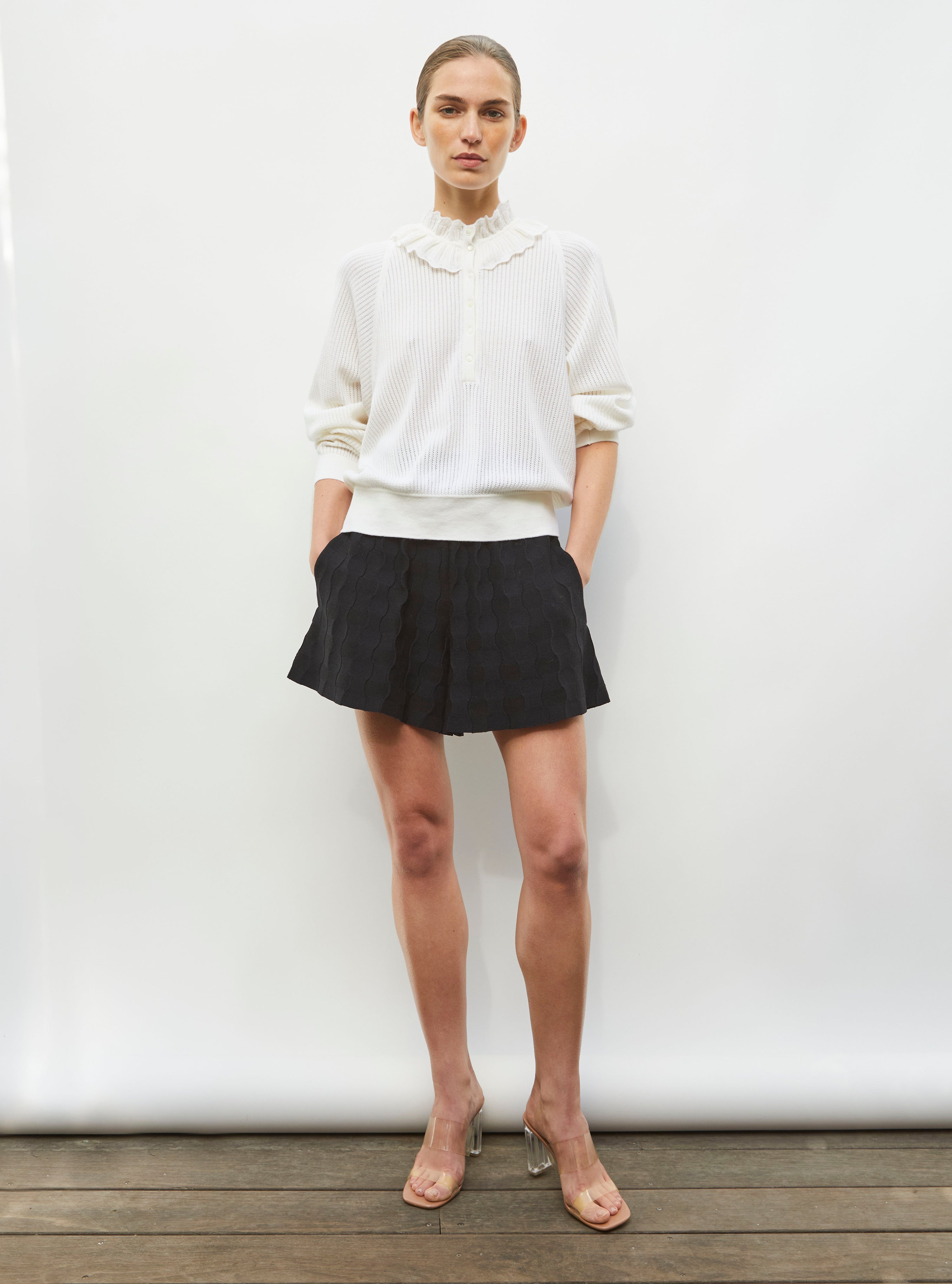 Short en maille vichy uni noir profond - Vêtement en maille de luxe Molli