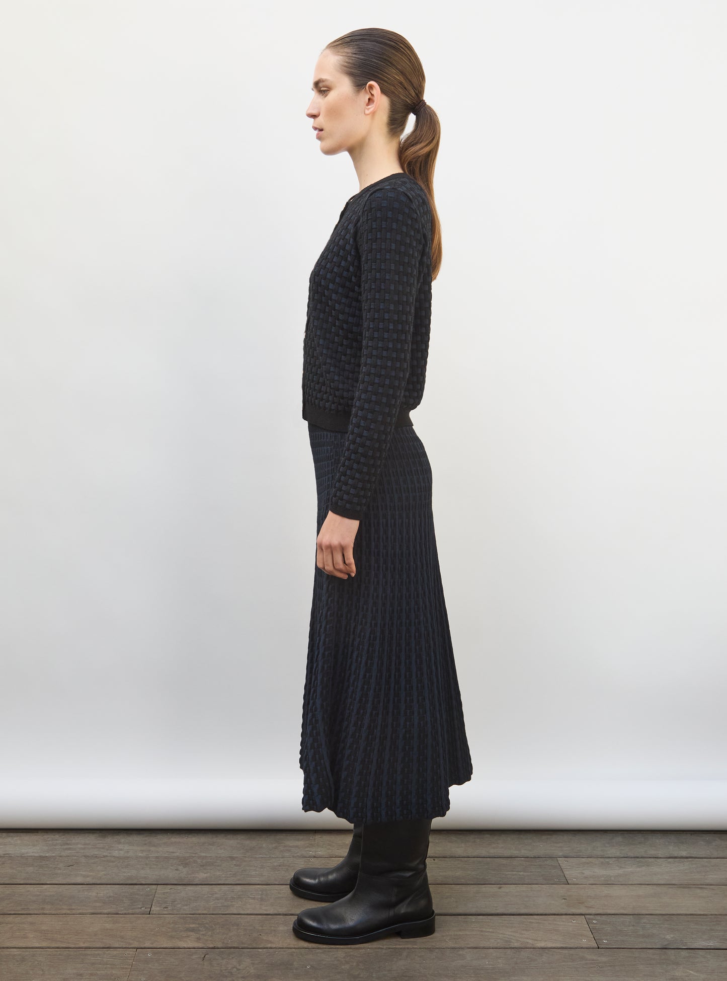 Jupe longue maille cannage noir profond-nuit - Jupe de luxe