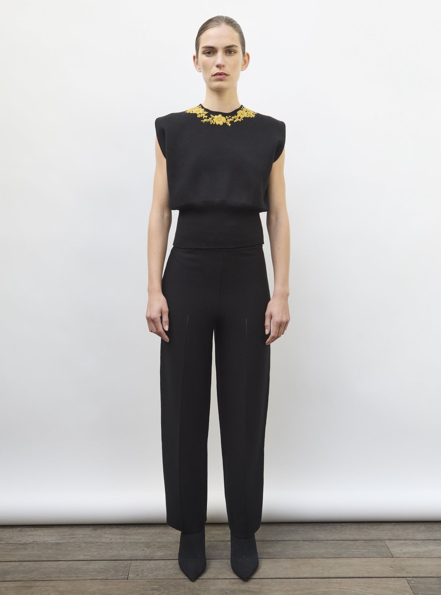Pantalon 7/8 maille milano noir profond - Vêtement en maille de luxe Molli
