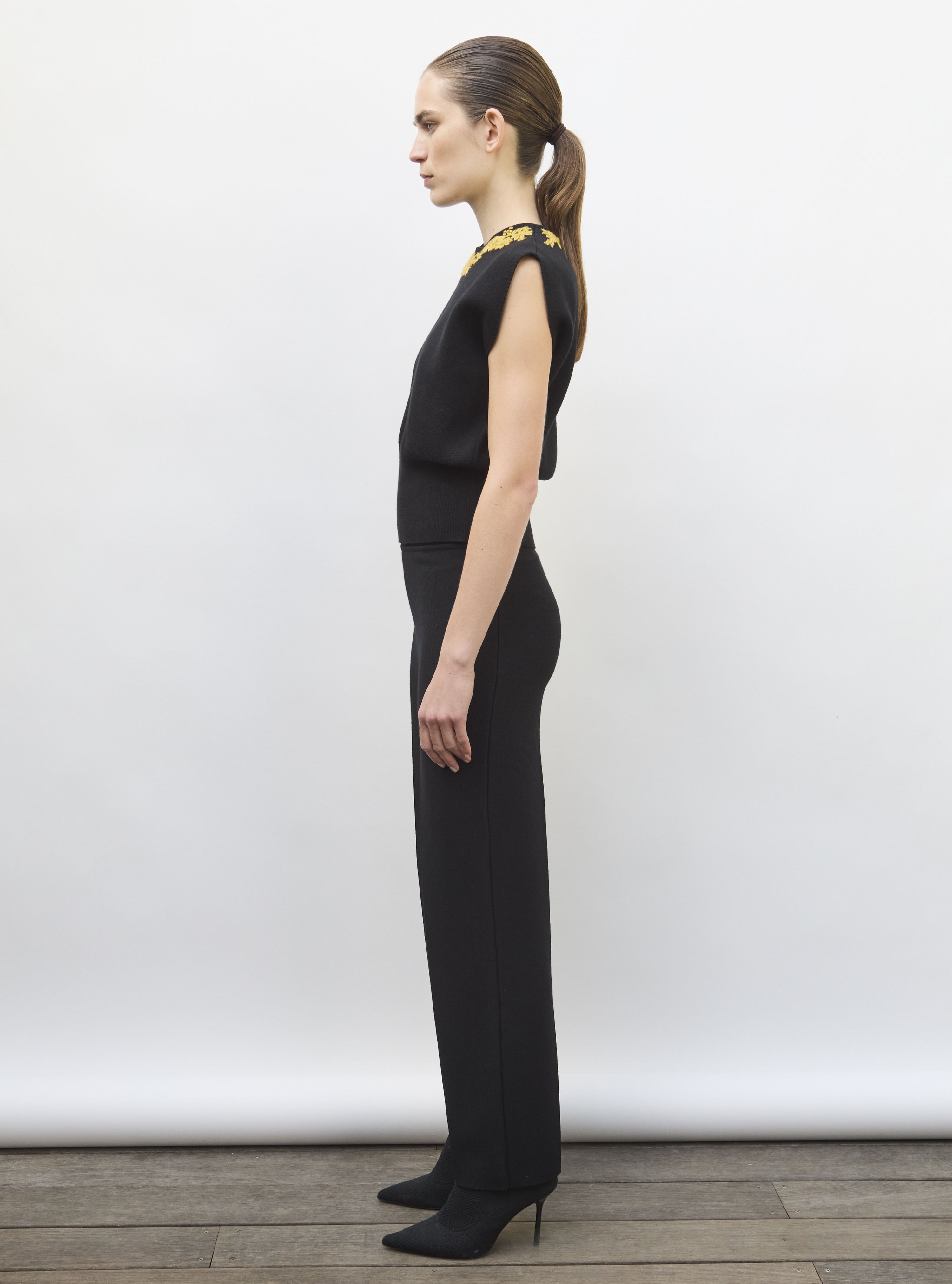Pantalon 7/8 maille milano noir profond - Pantalon de luxe