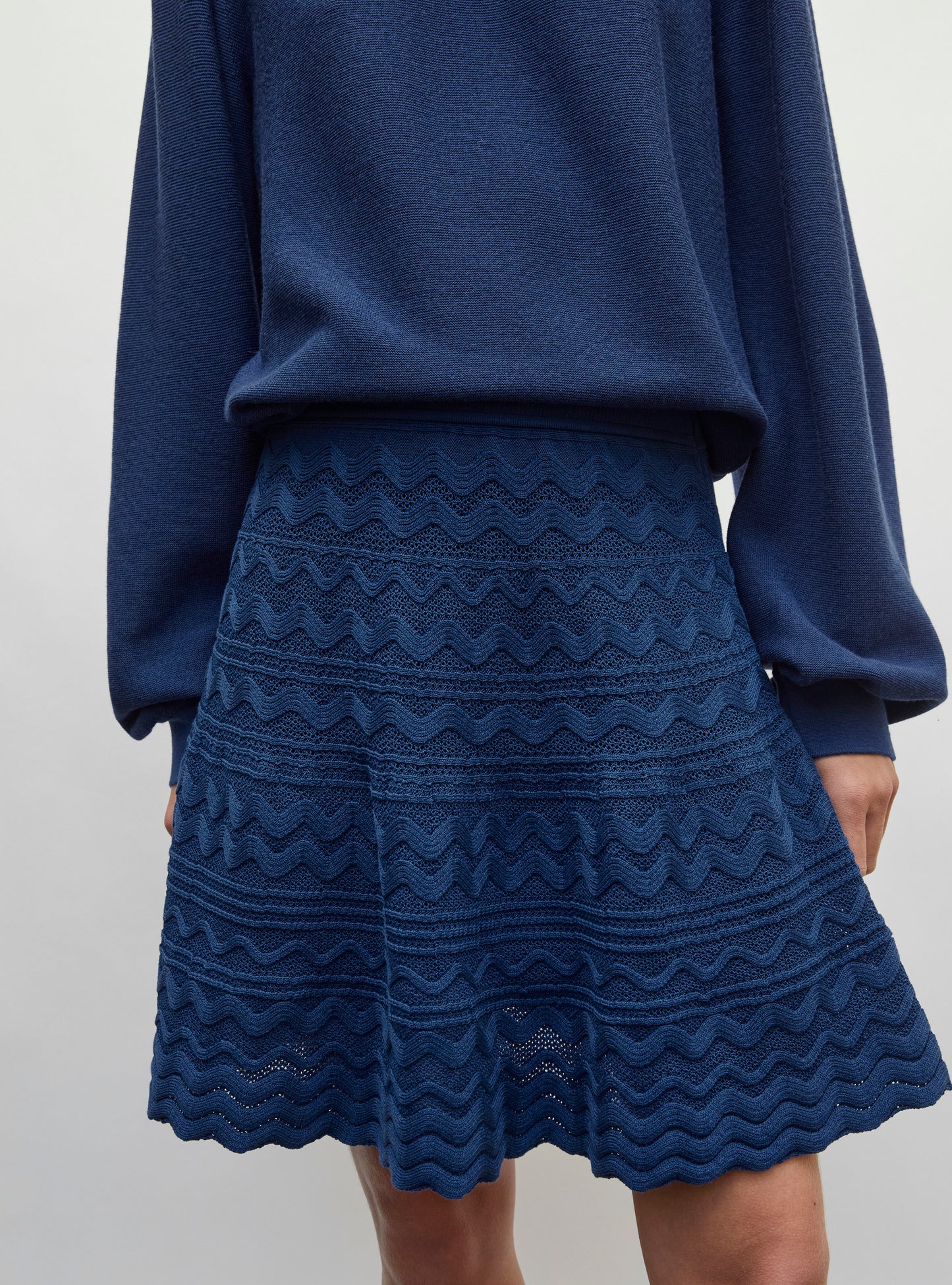 Jupe en maille de luxe Molli - Jupe courte maille croquet bleu faience