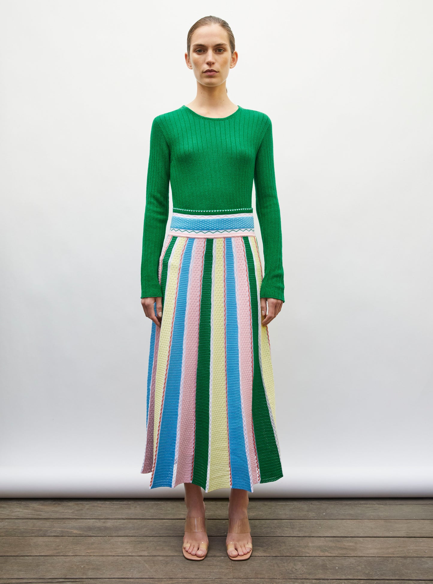 Jupe longue détails colorés pastel-multi - Vêtement en maille de luxe Molli