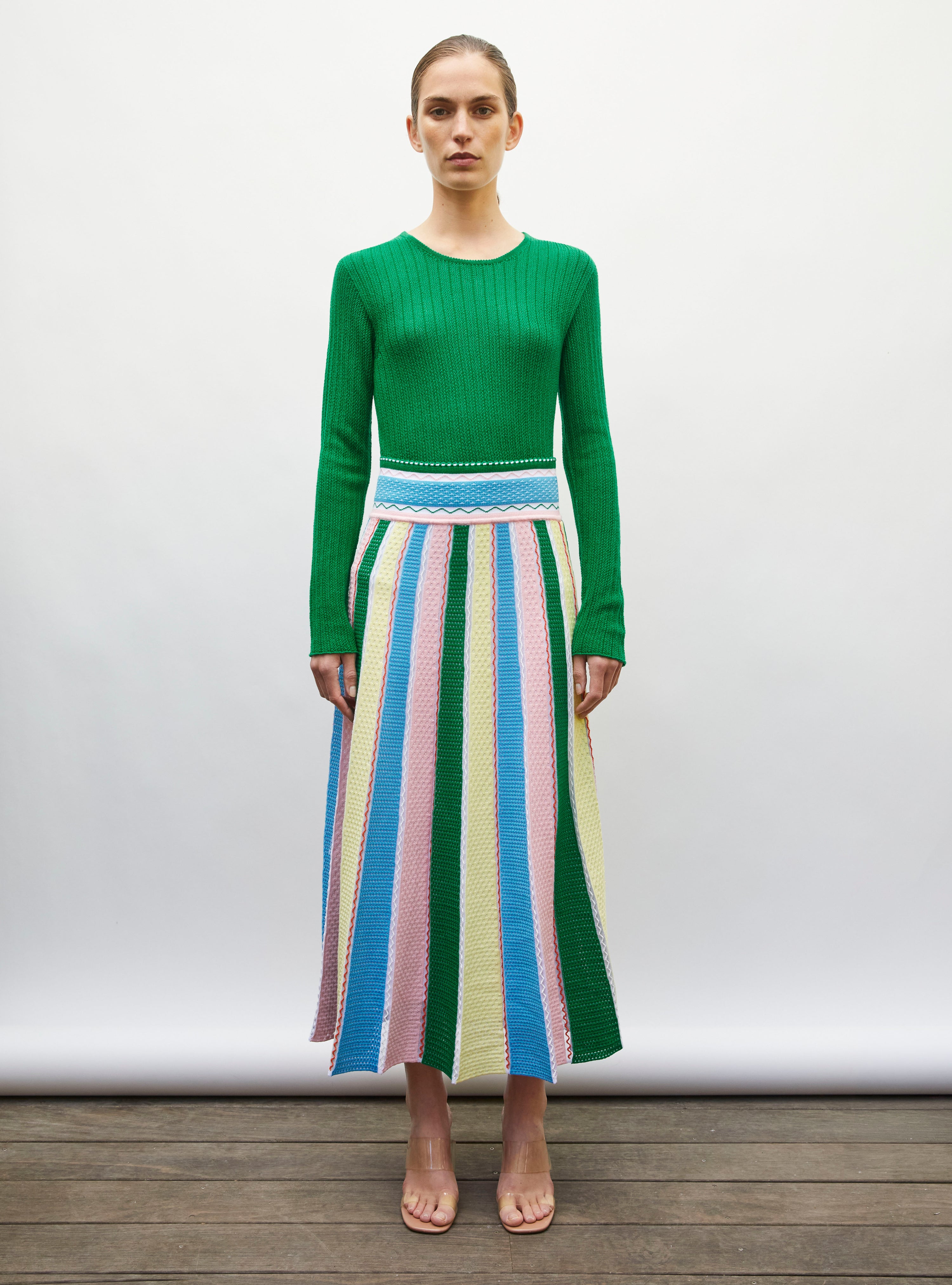 Jupe longue détails colorés pastel-multi - Vêtement en maille de luxe Molli