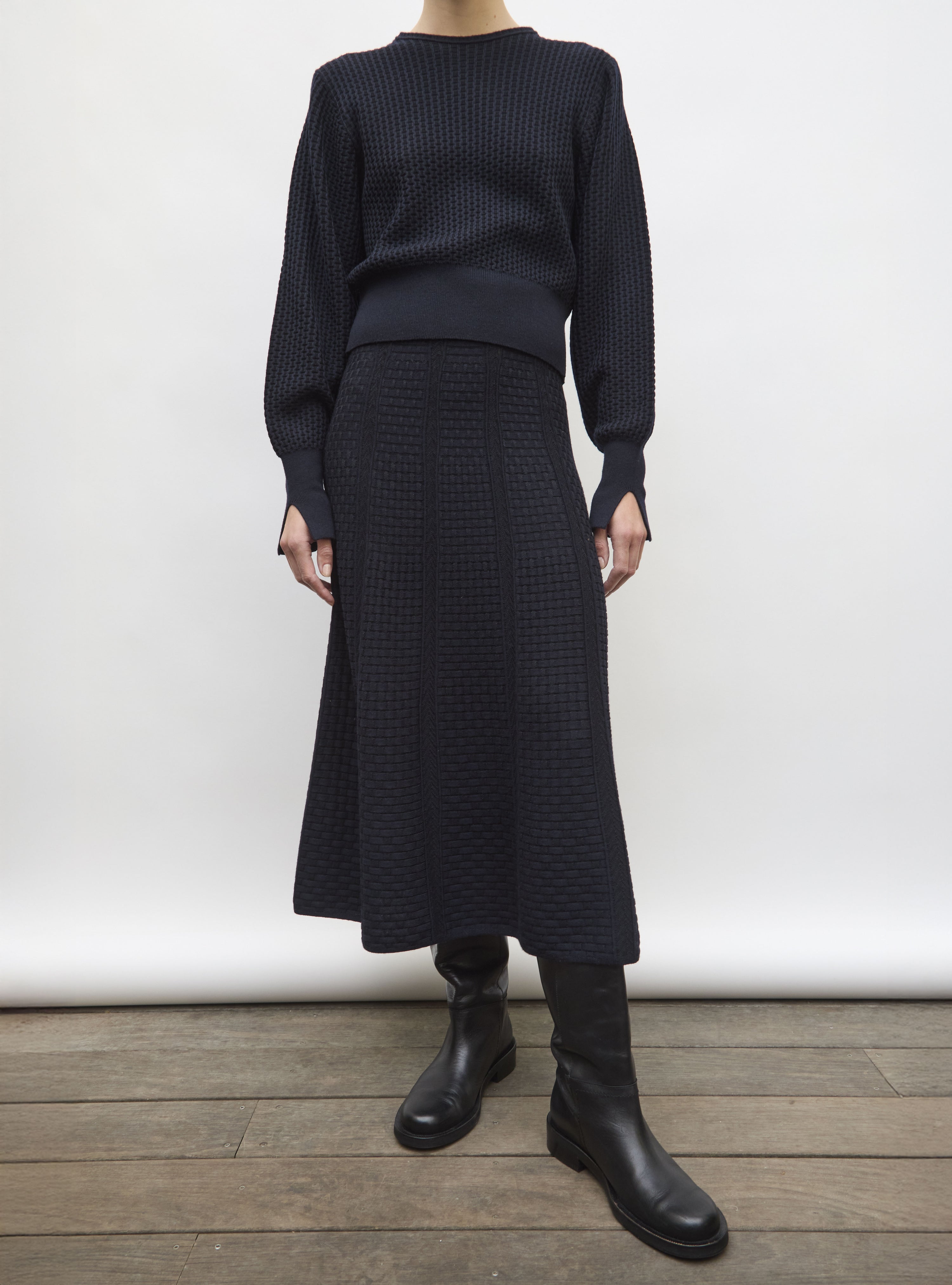 Jupe en maille de luxe Molli - Jupe en maille panier tressé  nuit noir profond