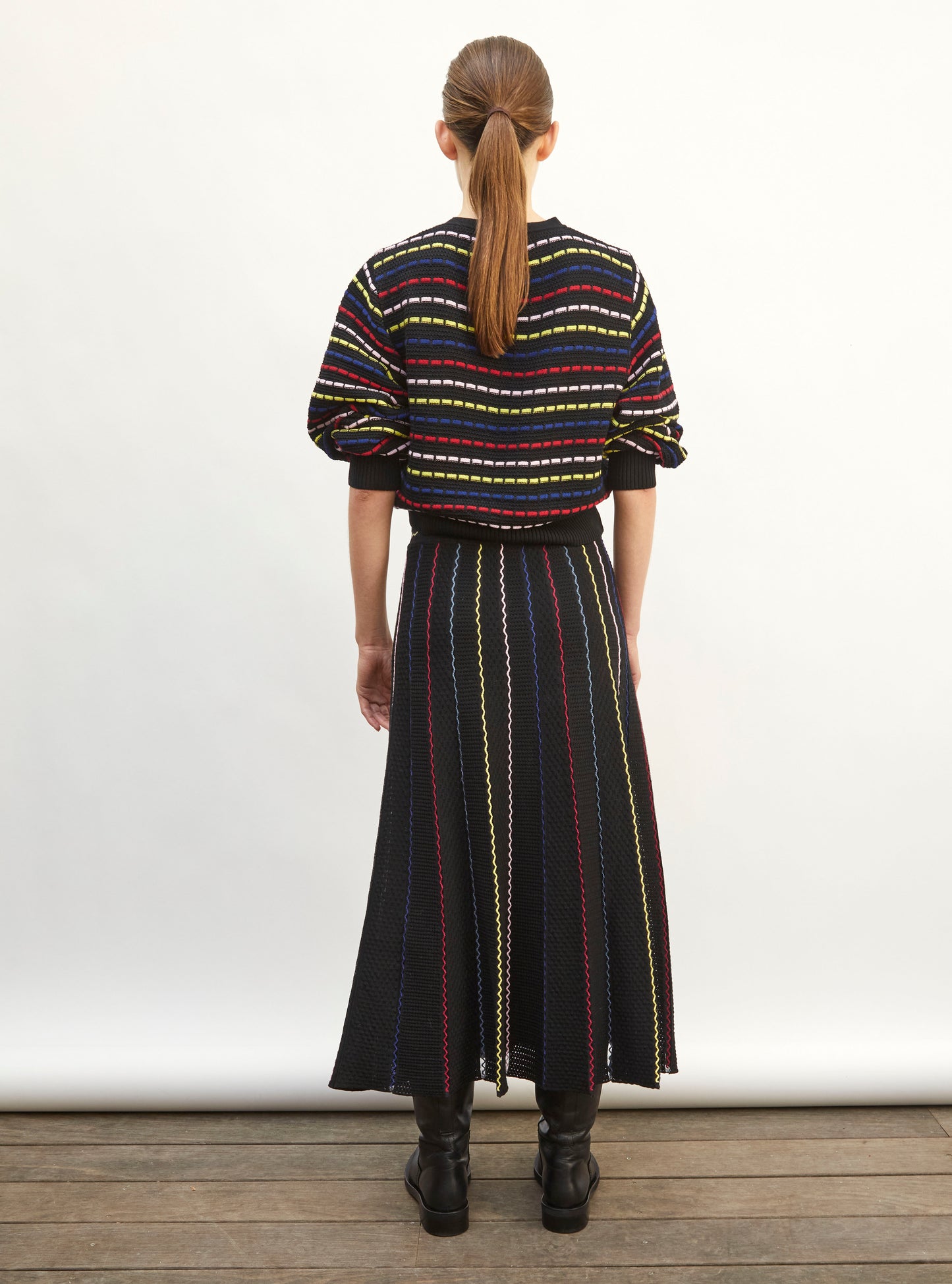 Jupe de luxe femme - Jupe longue détails colorés noir profond-multi