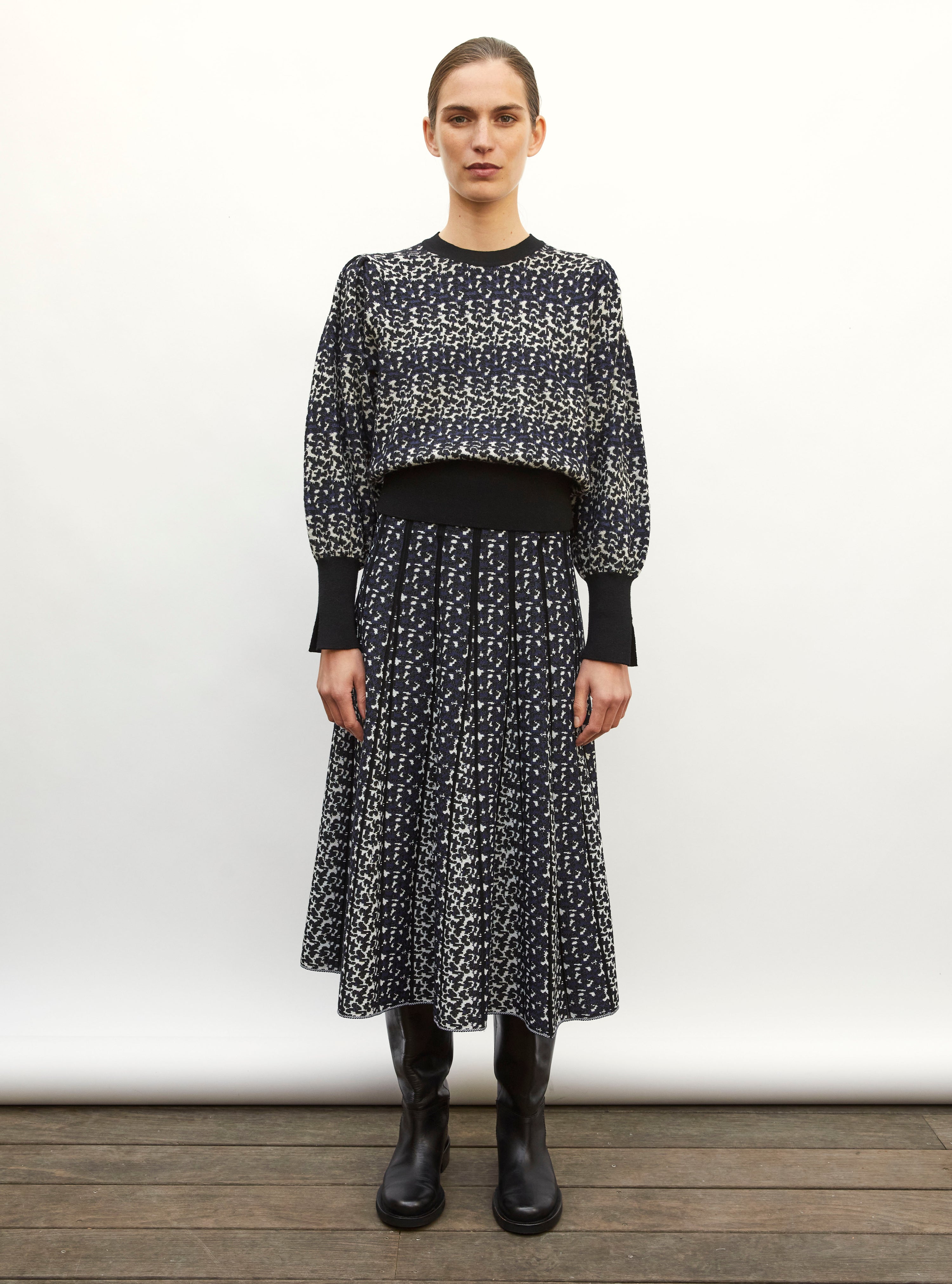 Jupe fine jacquard léopard indigo-multi - Vêtement en maille de luxe Molli
