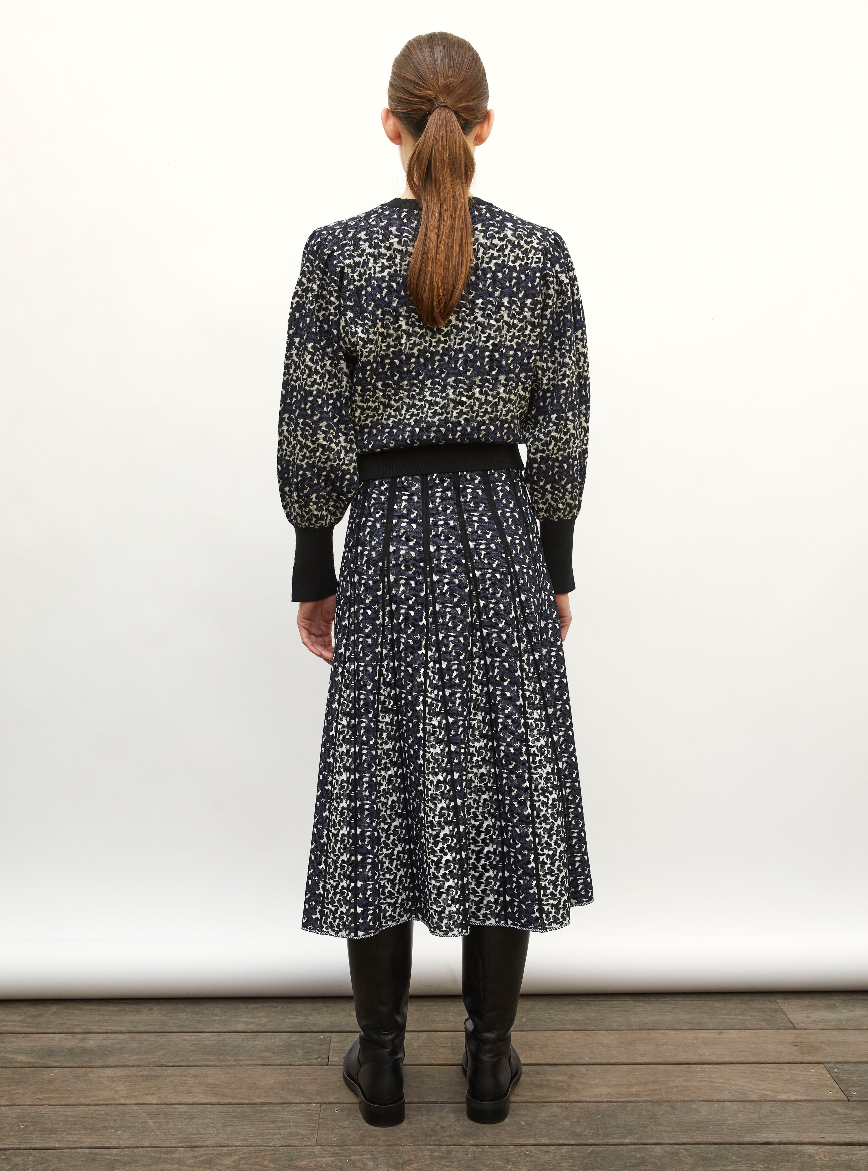 Jupe de luxe femme - Jupe fine jacquard léopard indigo-multi