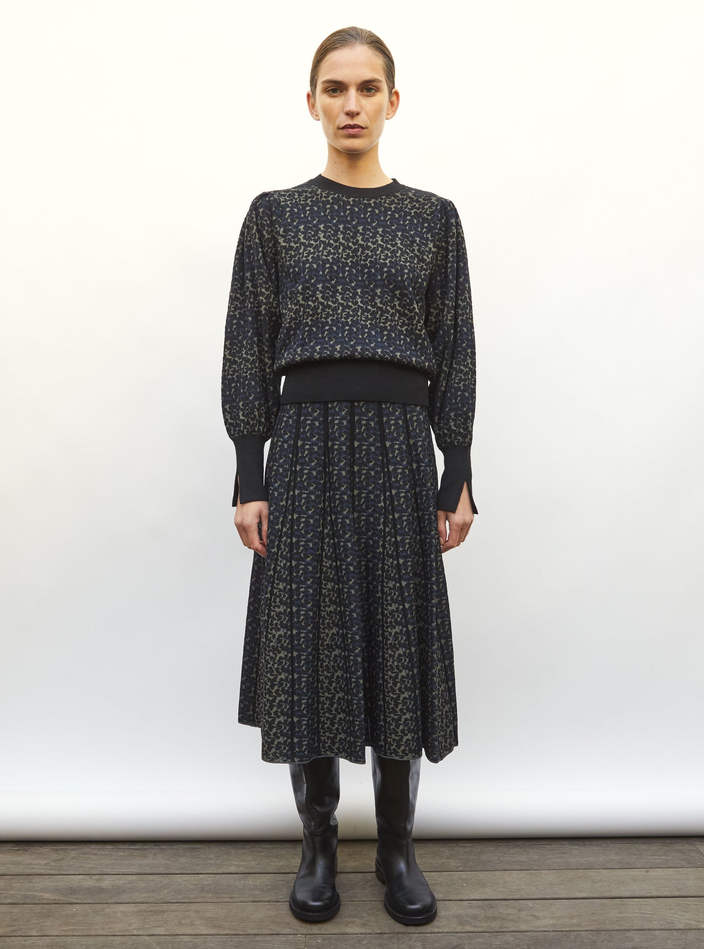 Jupe fine jacquard léopard kaki-multi - Vêtement en maille de luxe Molli