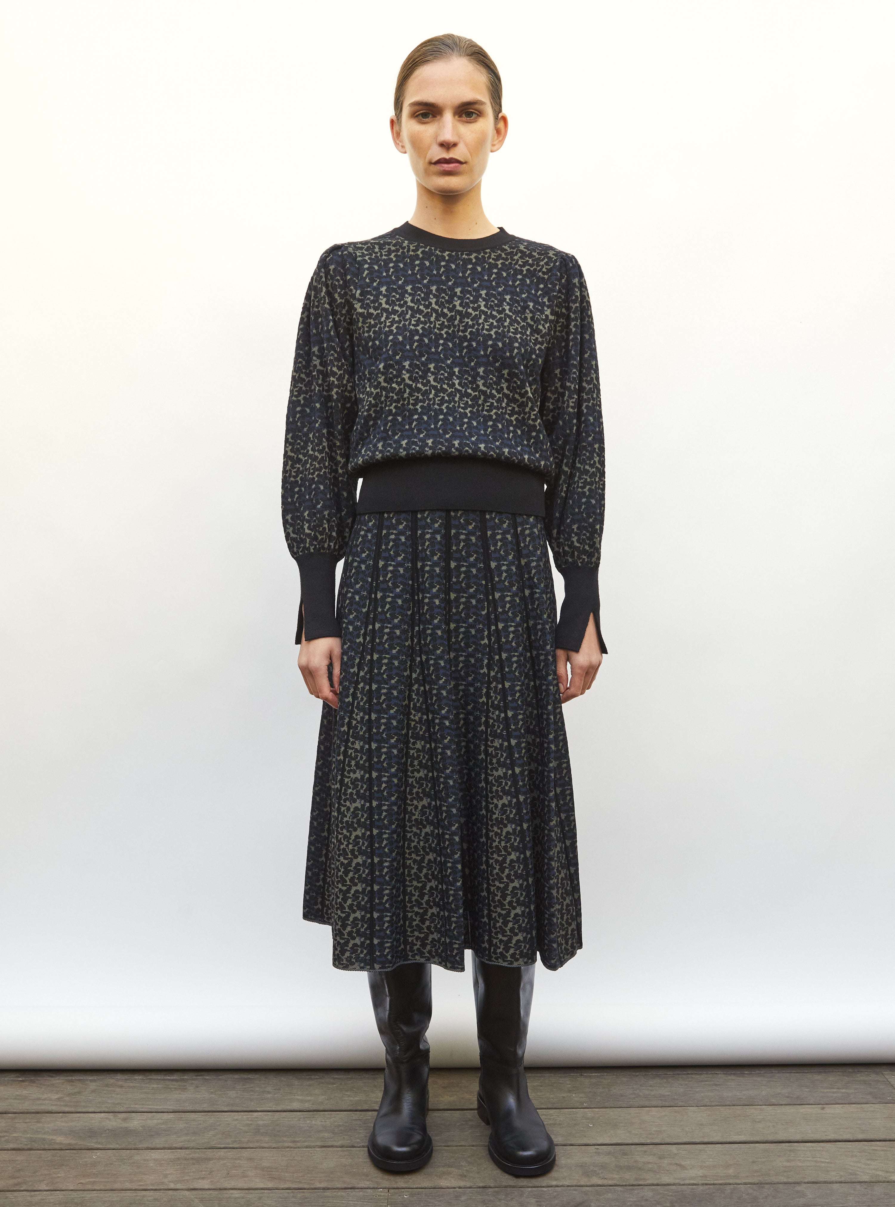 Jupe fine jacquard léopard kaki-multi - Vêtement en maille de luxe Molli