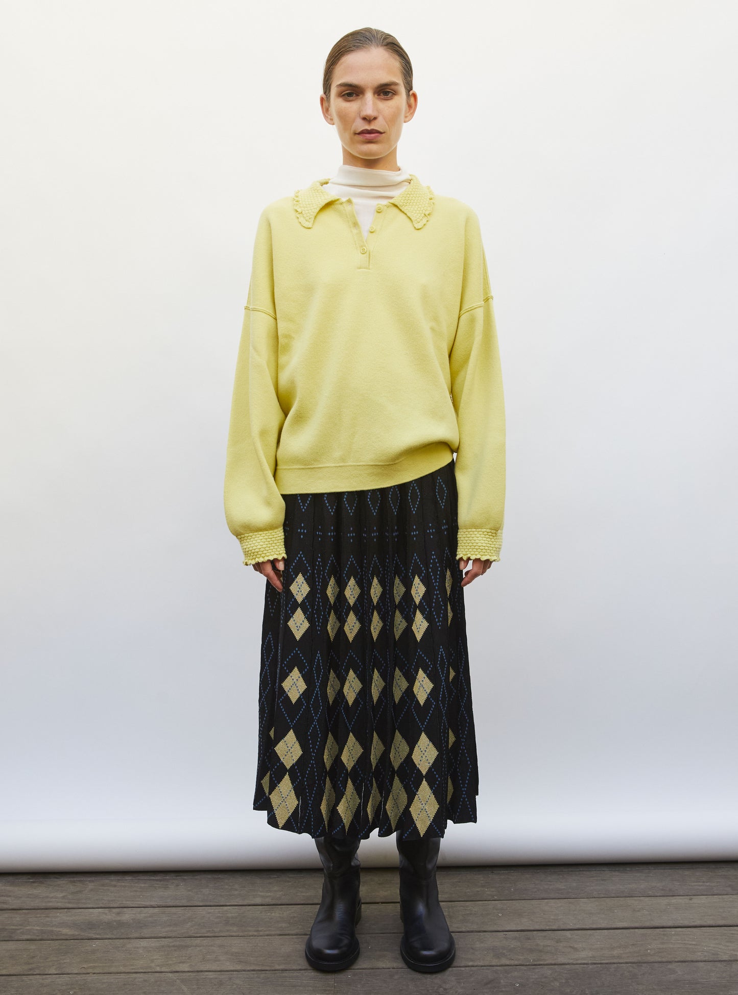 Jupe fluide maille argyle noir profond-multi - Vêtement en maille de luxe Molli