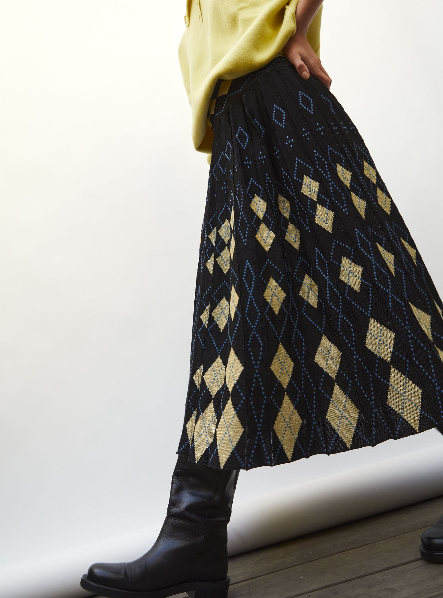 Jupe en maille de luxe Molli - Jupe fluide maille argyle noir profond-multi
