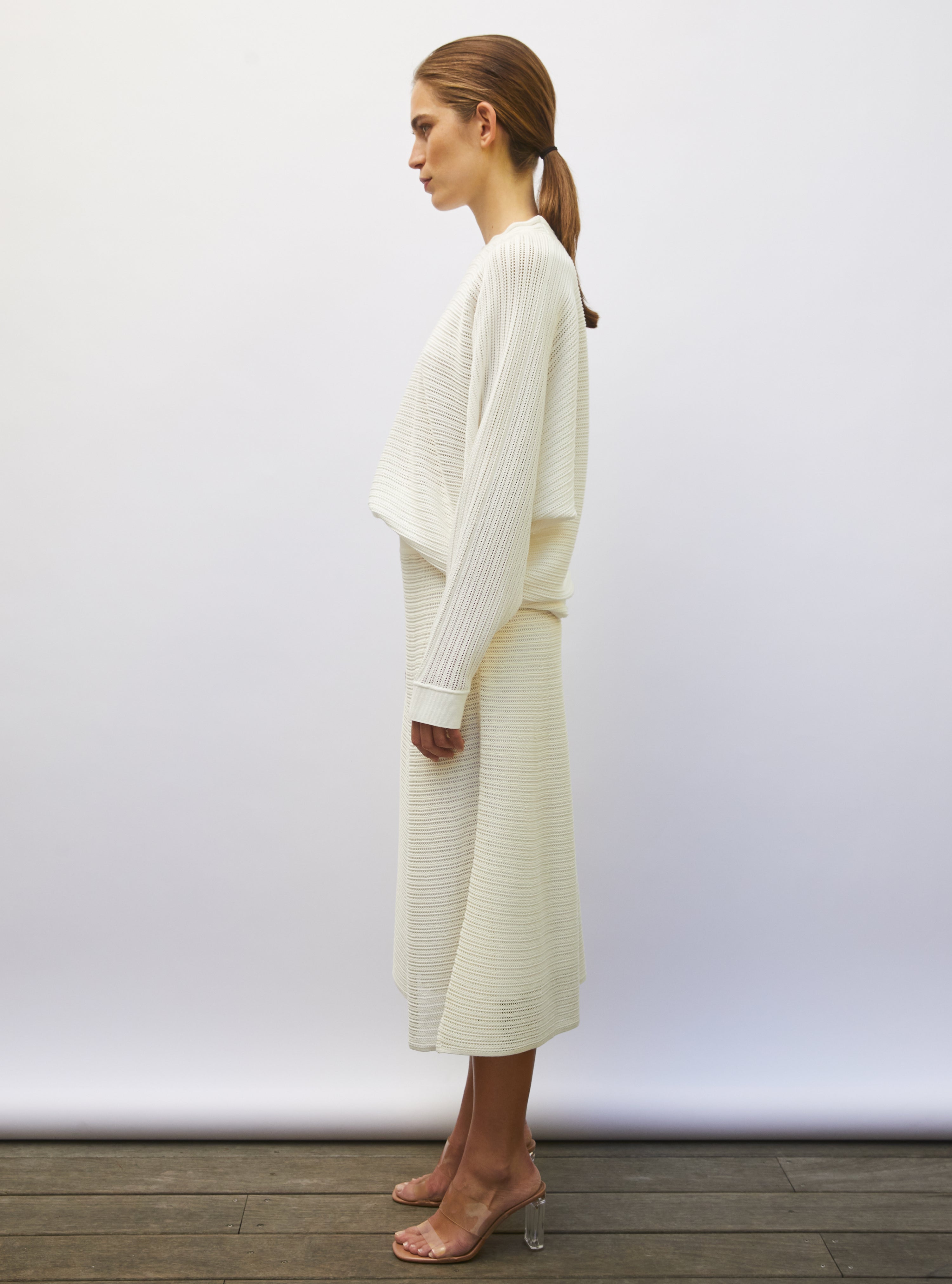 Top de luxe femme - top ample maille pointelle milk