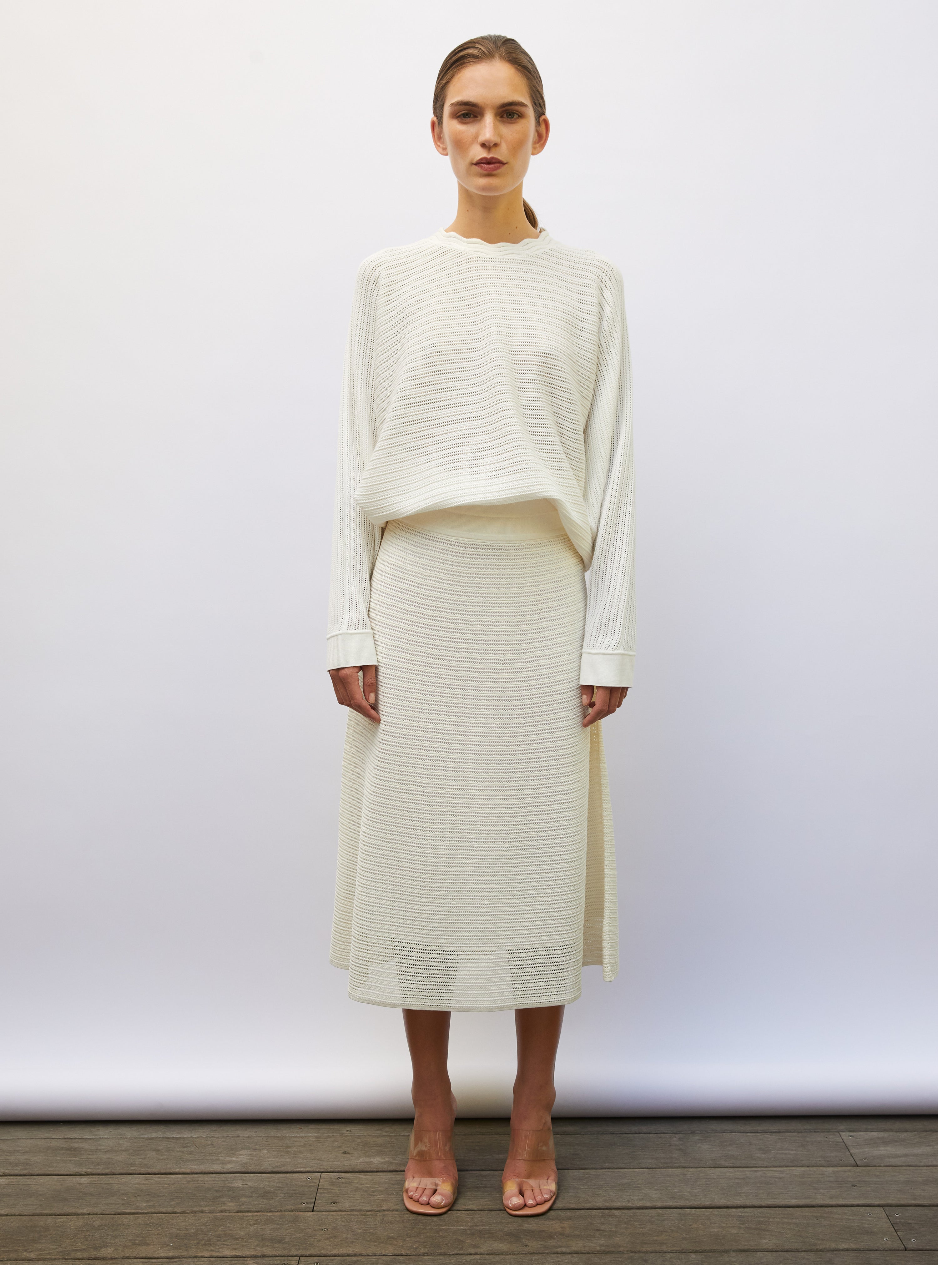 Jupe longue maille pointelle milk - Vêtement en maille de luxe Molli