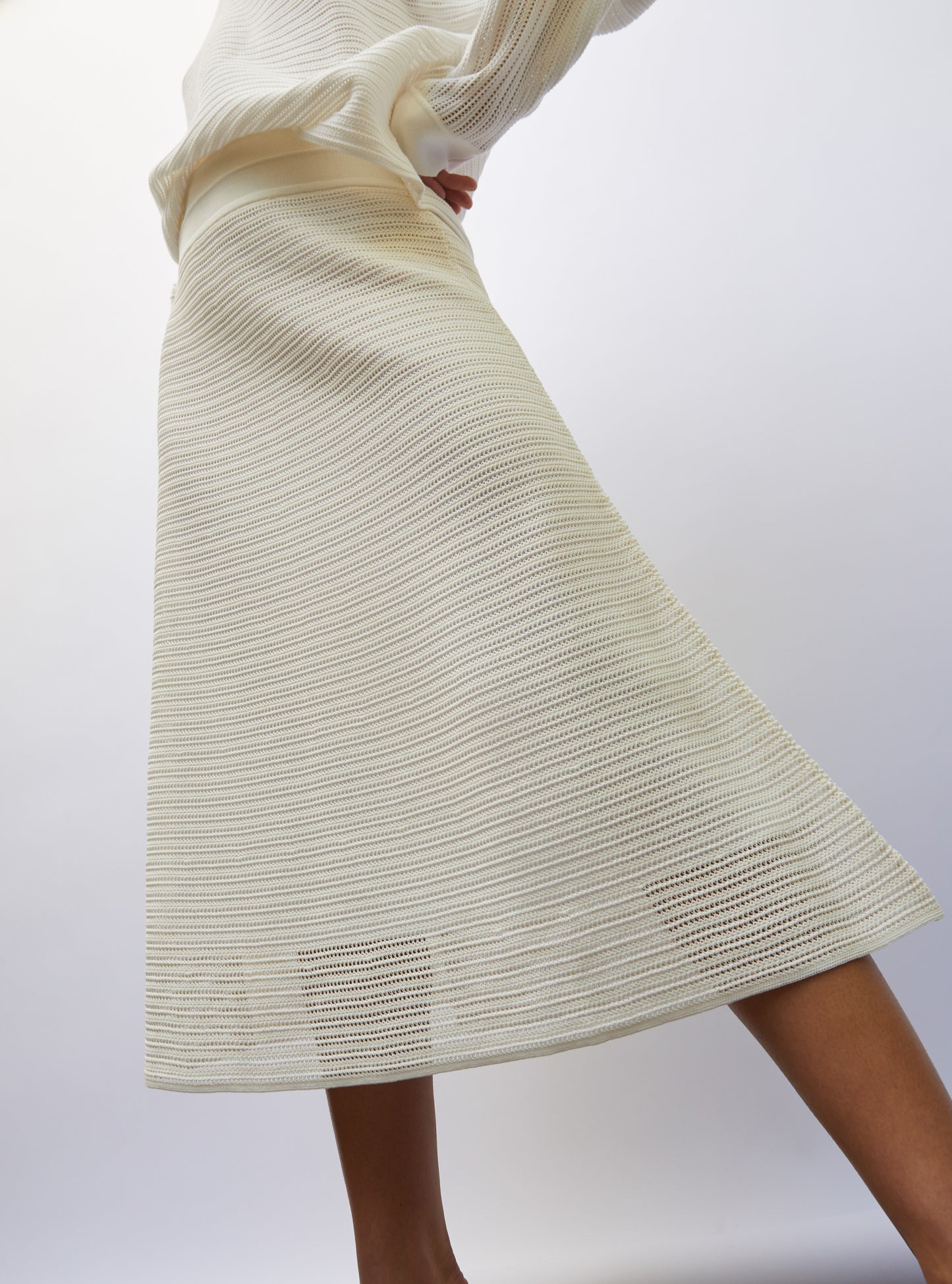 Jupe longue maille pointelle milk - Vêtement de luxe femme