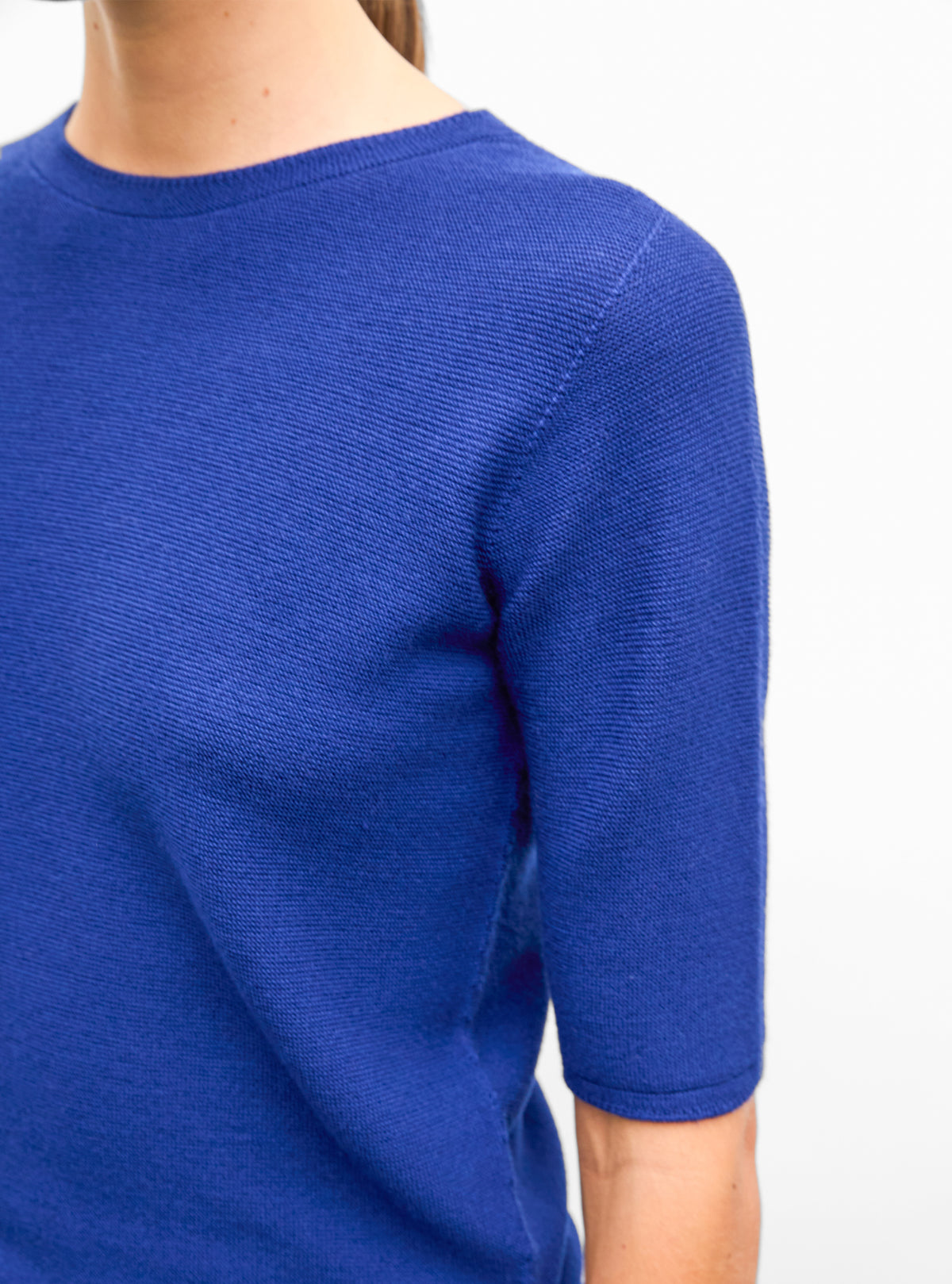Top en maille de luxe Molli - Top fin maille manches coudes bleu faience