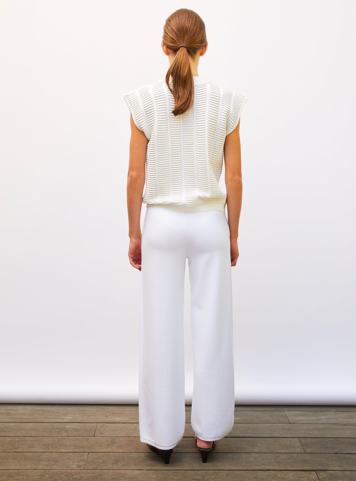 Pantalon taille haute maille jersey Milk - Vêtement de luxe femme