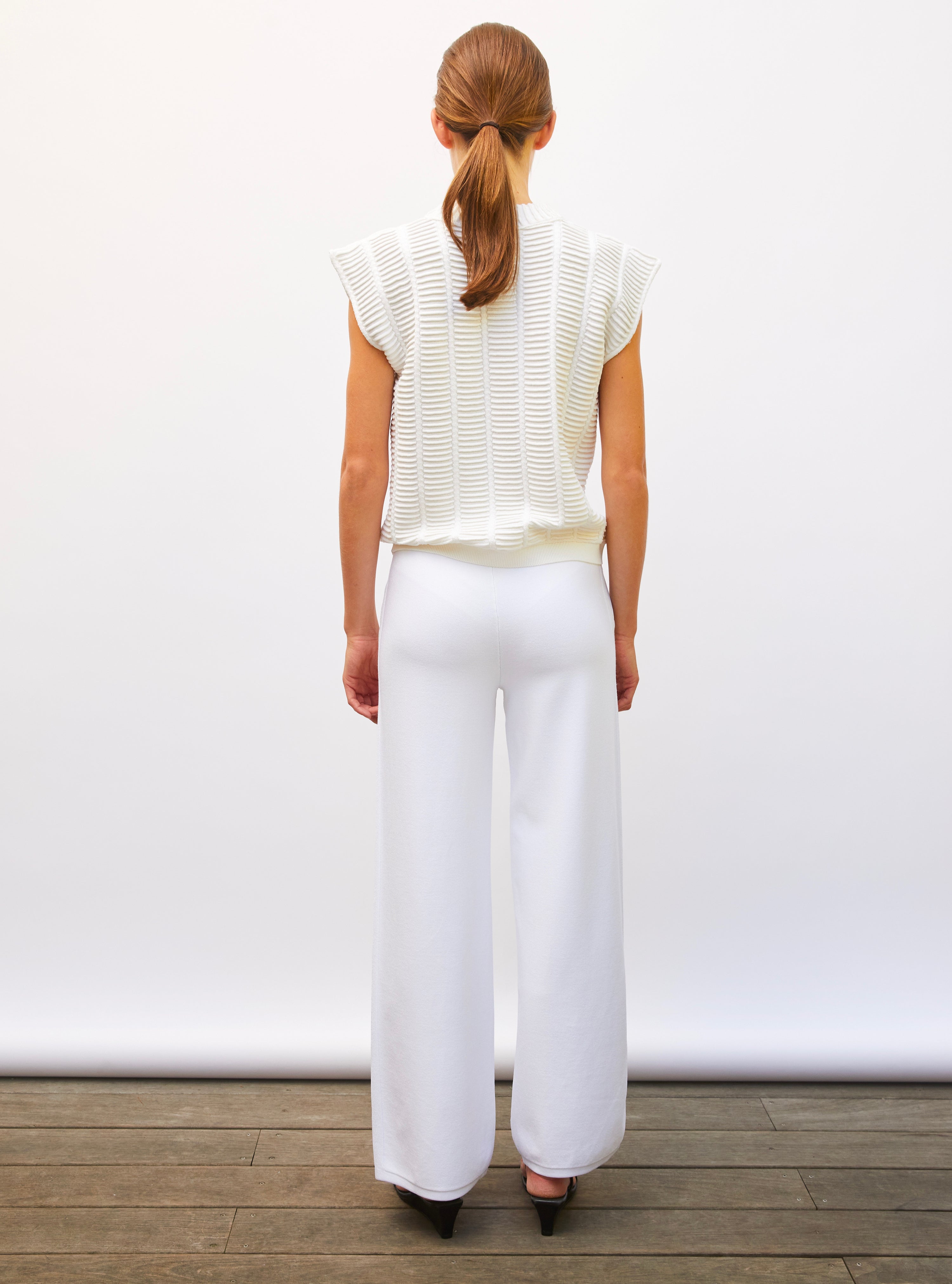 Pantalon taille haute maille jersey Milk - Vêtement de luxe femme