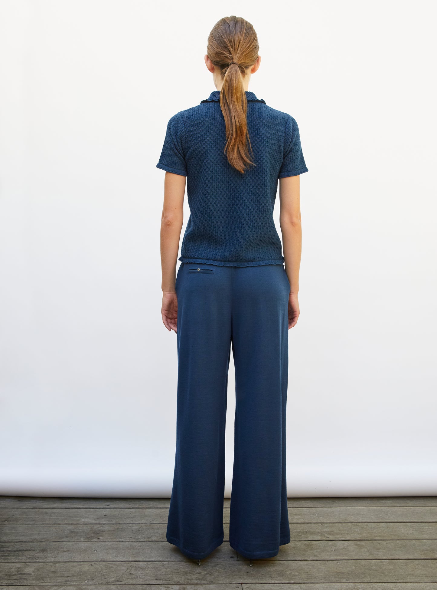 Polo fin col volanté blueberry - Vêtement luxe femme