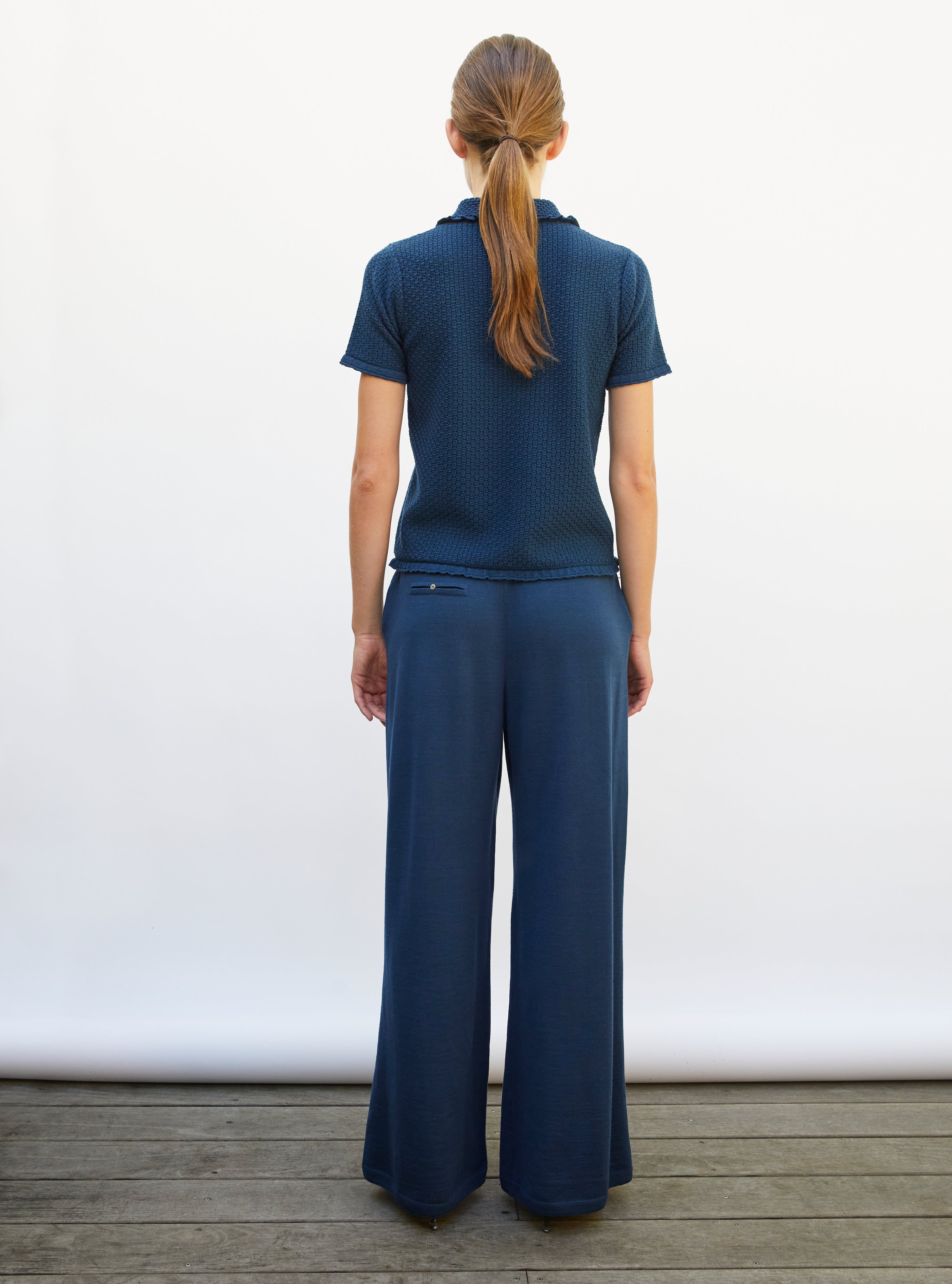 Polo fin col volanté blueberry - Vêtement luxe femme