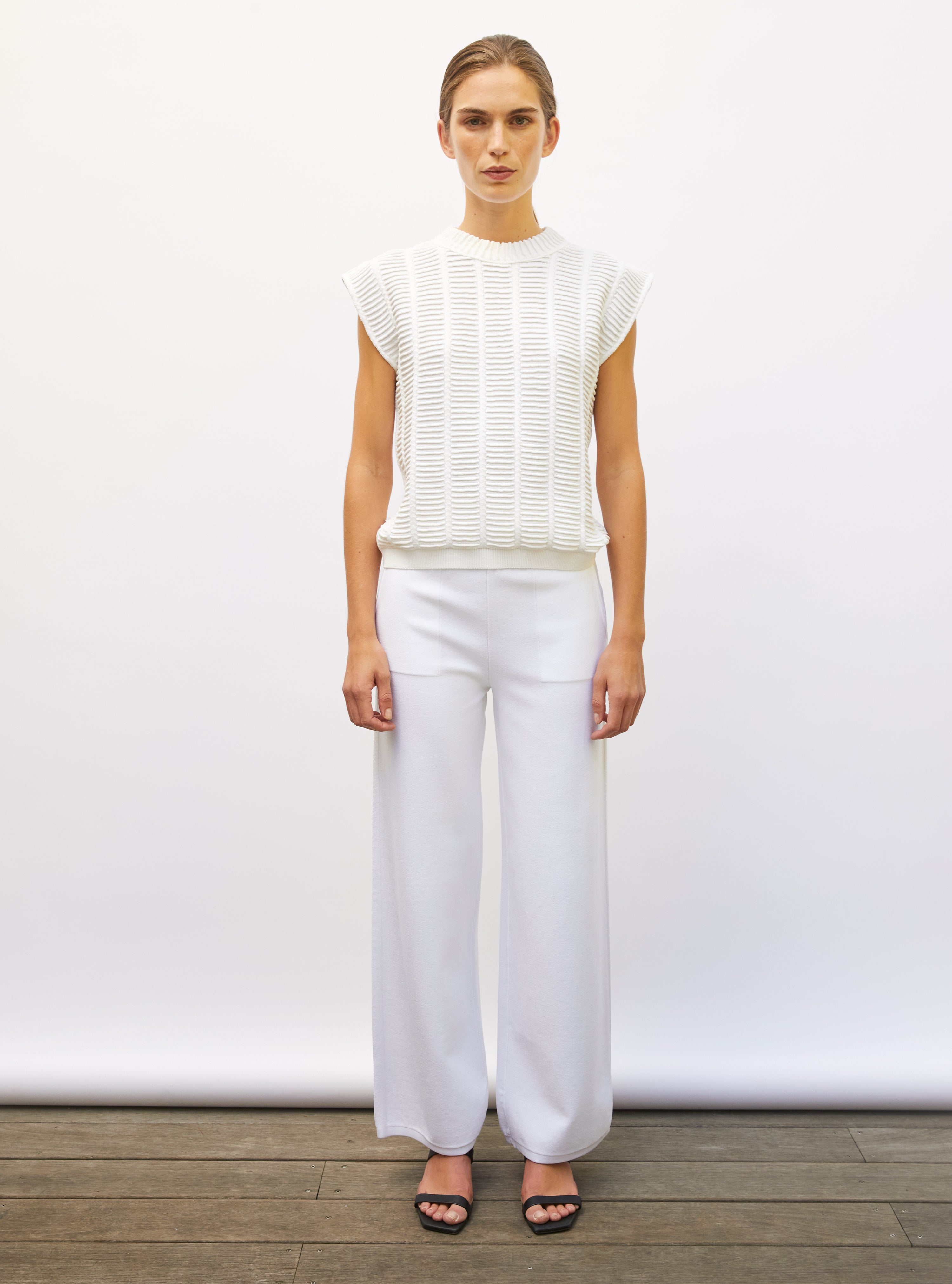 Pantalon de luxe femme - Pantalon taille haute maille jersey Milk