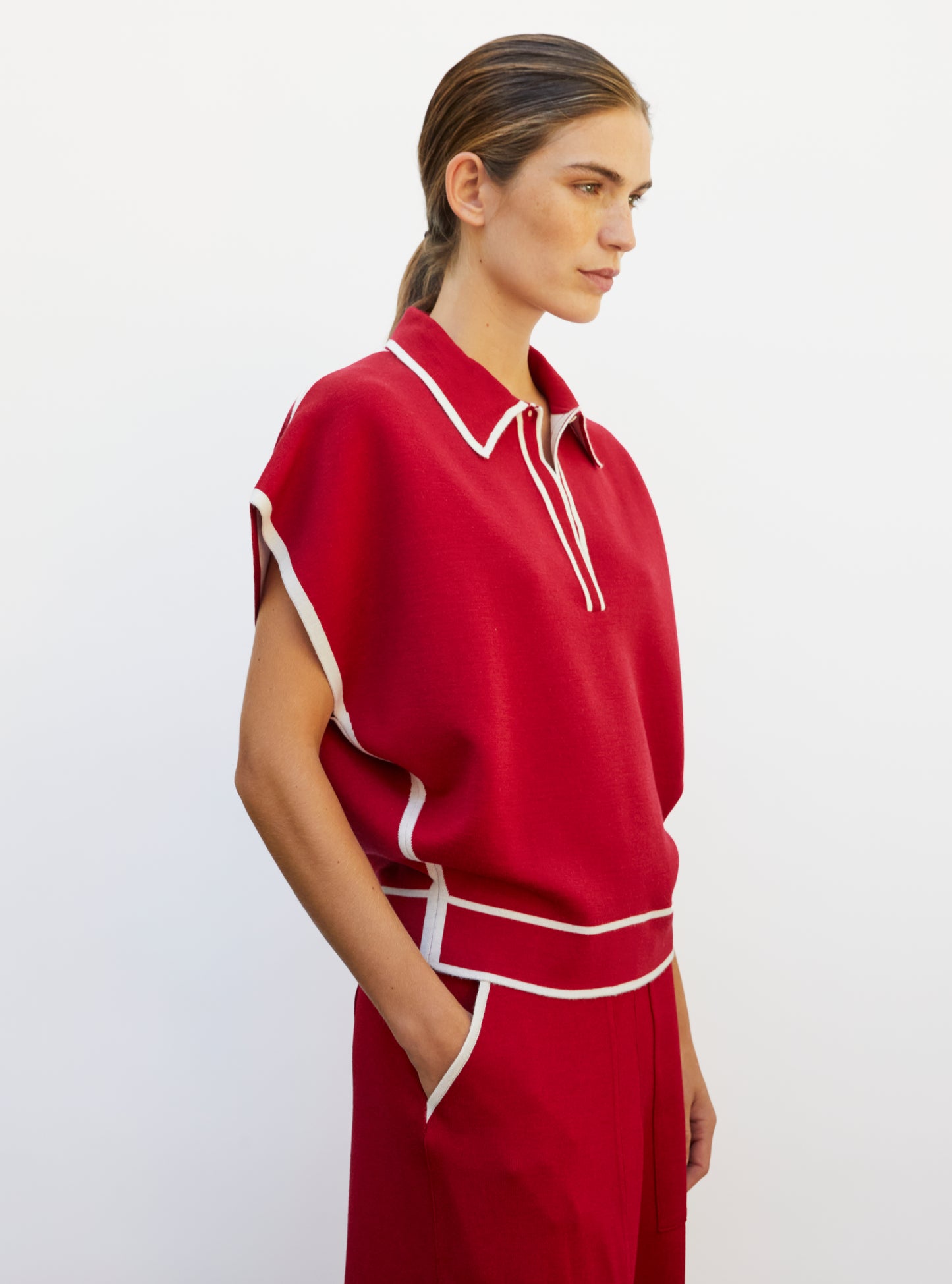 Top ample maille col gansé grenat-naturel - Molli