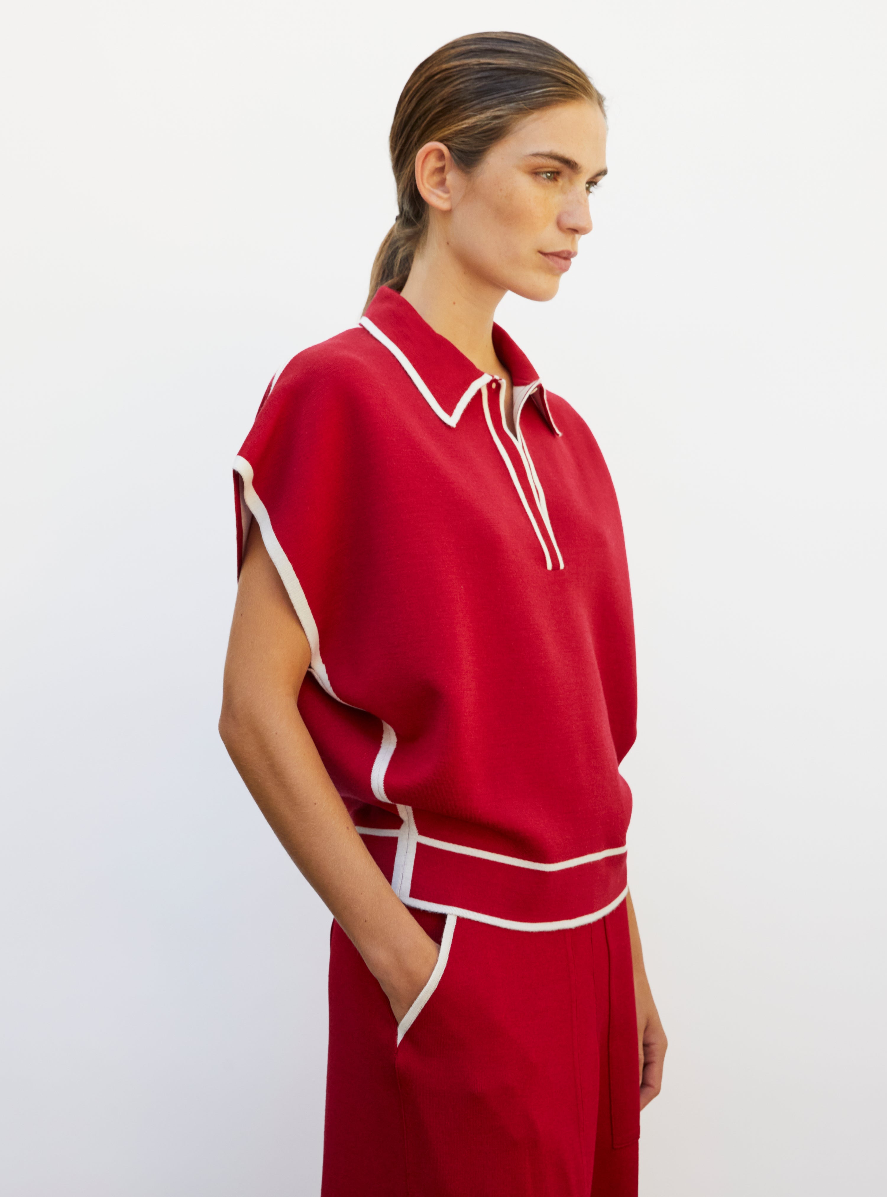 Top ample maille col gansé grenat-naturel - Molli